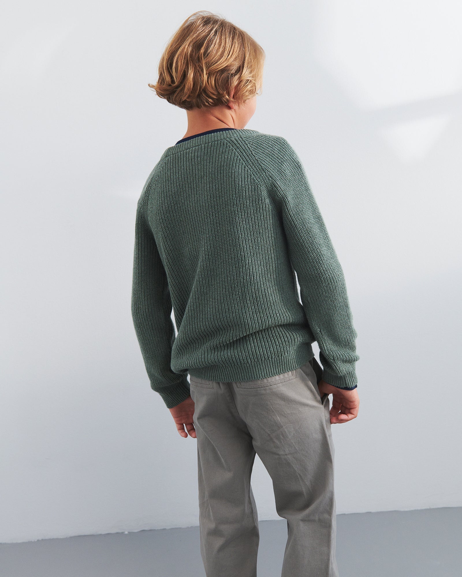Katoenen gebreide trui - Tweens - Green Melange