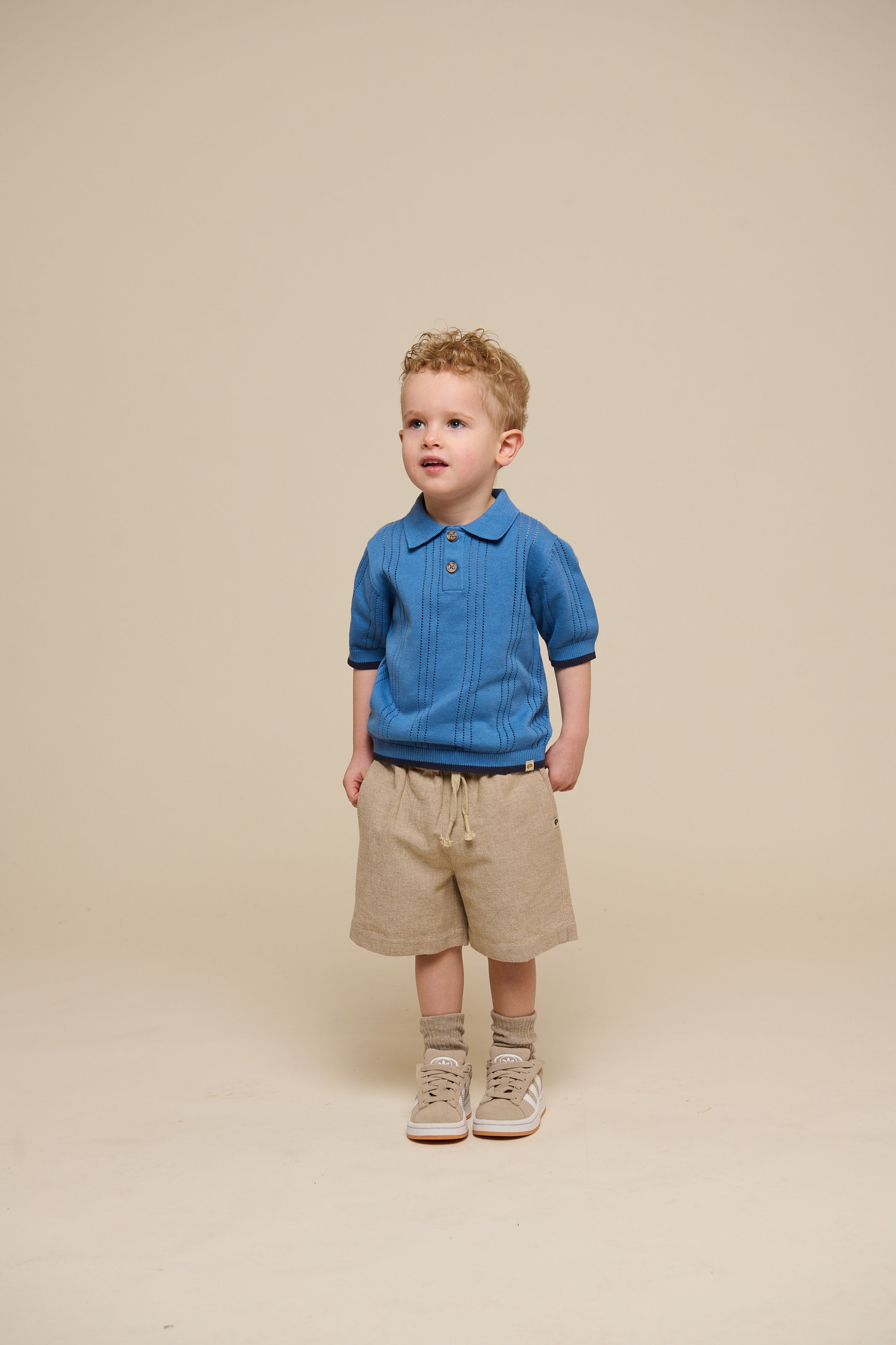Geweven katoenen shorts met structuur - Kids - Sand | 101197 Walter