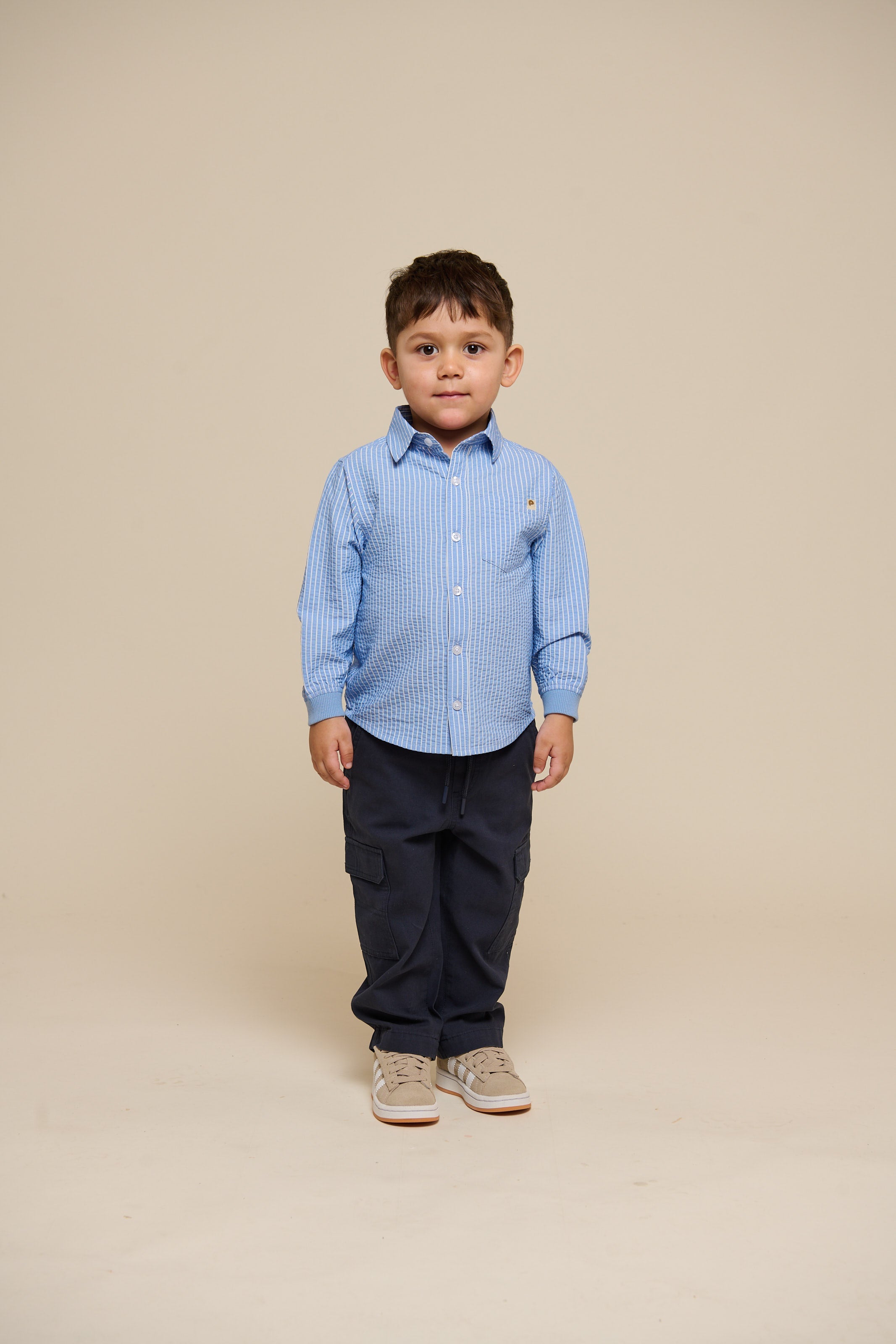 Gestreept seersucker overhemd met ribboord - Kids - Blue Stripe | 101348 Patrick