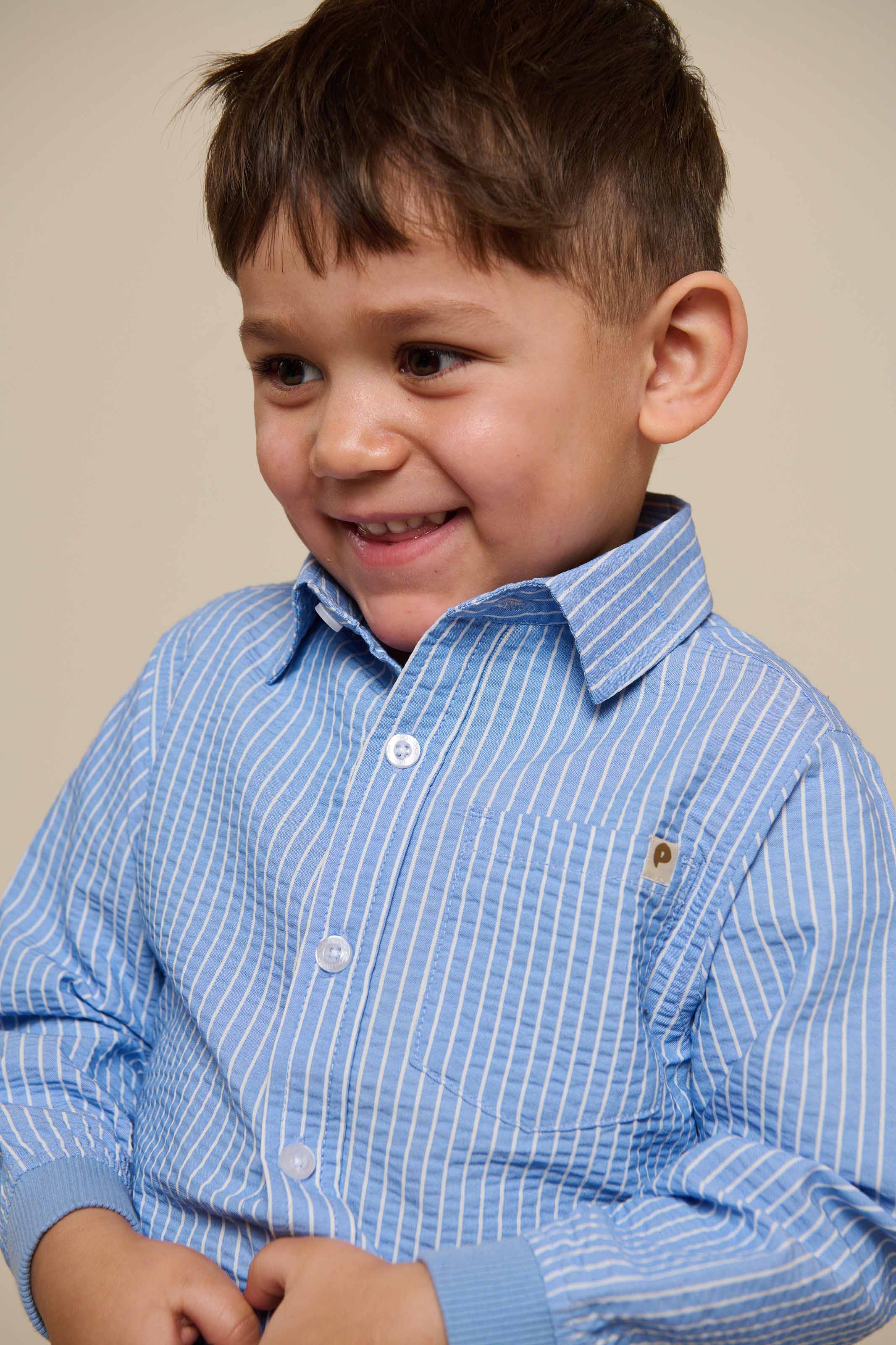 Gestreept seersucker overhemd met ribboord - Kids - Blue Stripe | 101348 Patrick