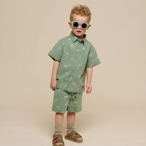 Bedrukt linnenmix overhemd - Kids - Dusty Green | 101165 William