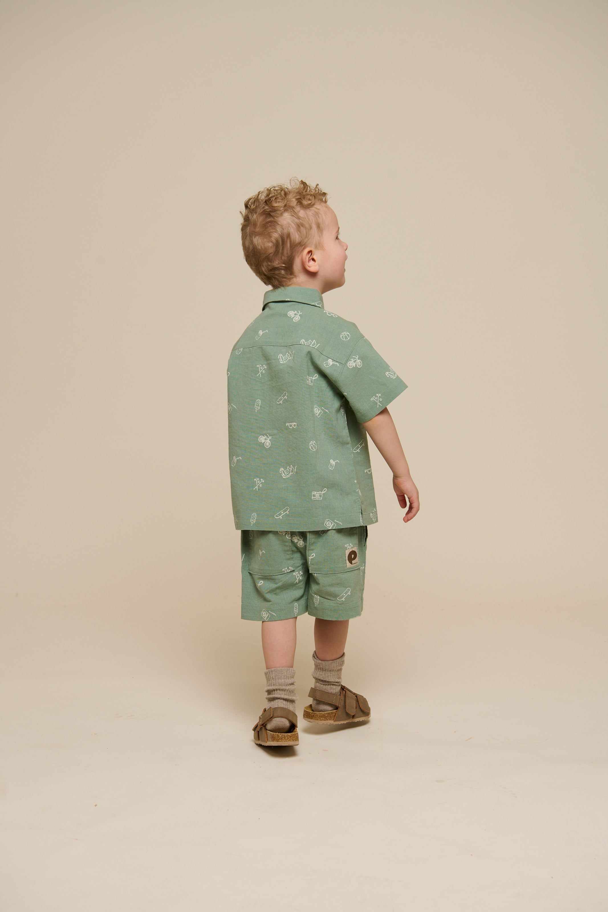 Bedrukt linnenmix overhemd - Kids - Dusty Green | 101165 William