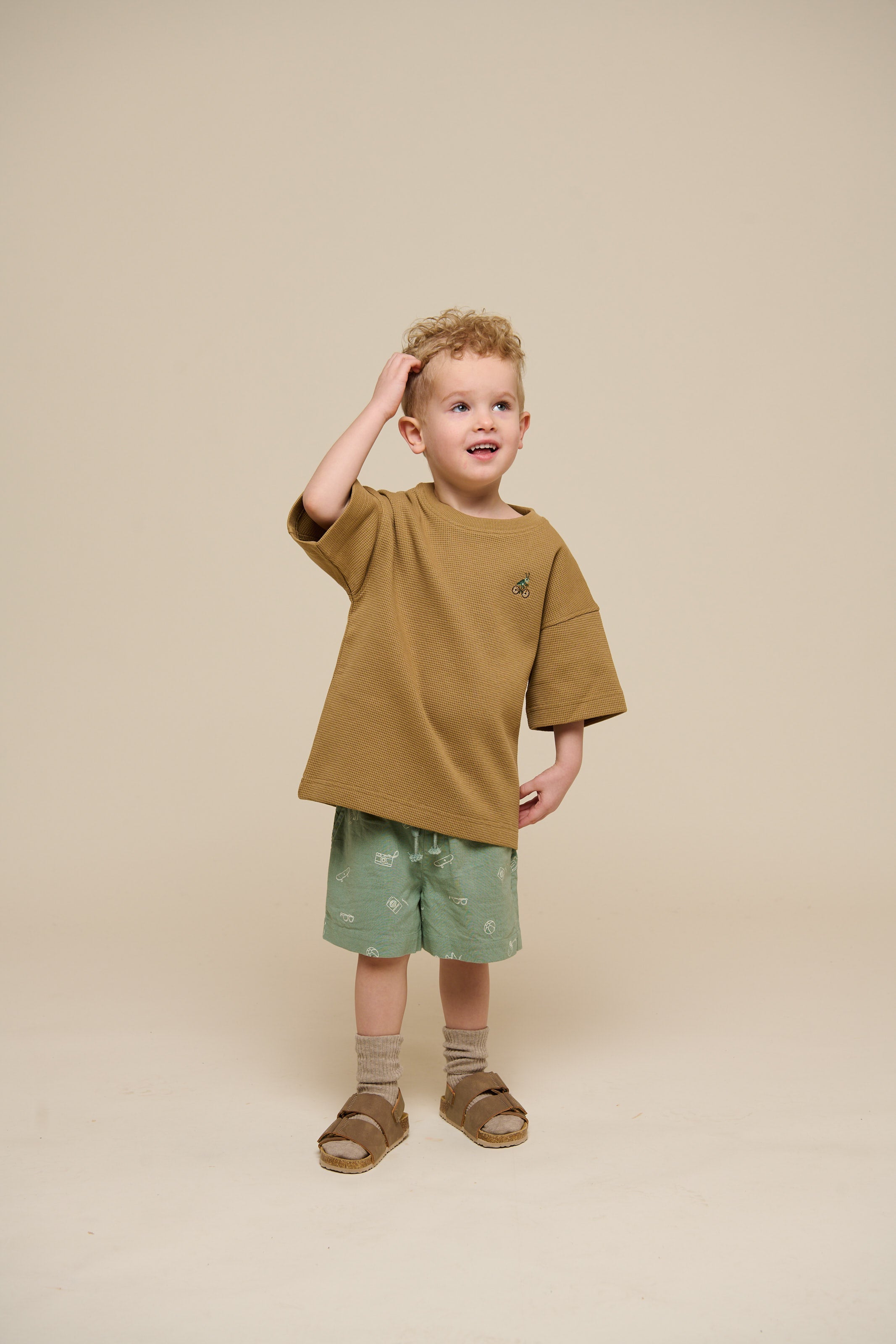 Wafel T-shirt - Kids - Khaki | 101148 Evan