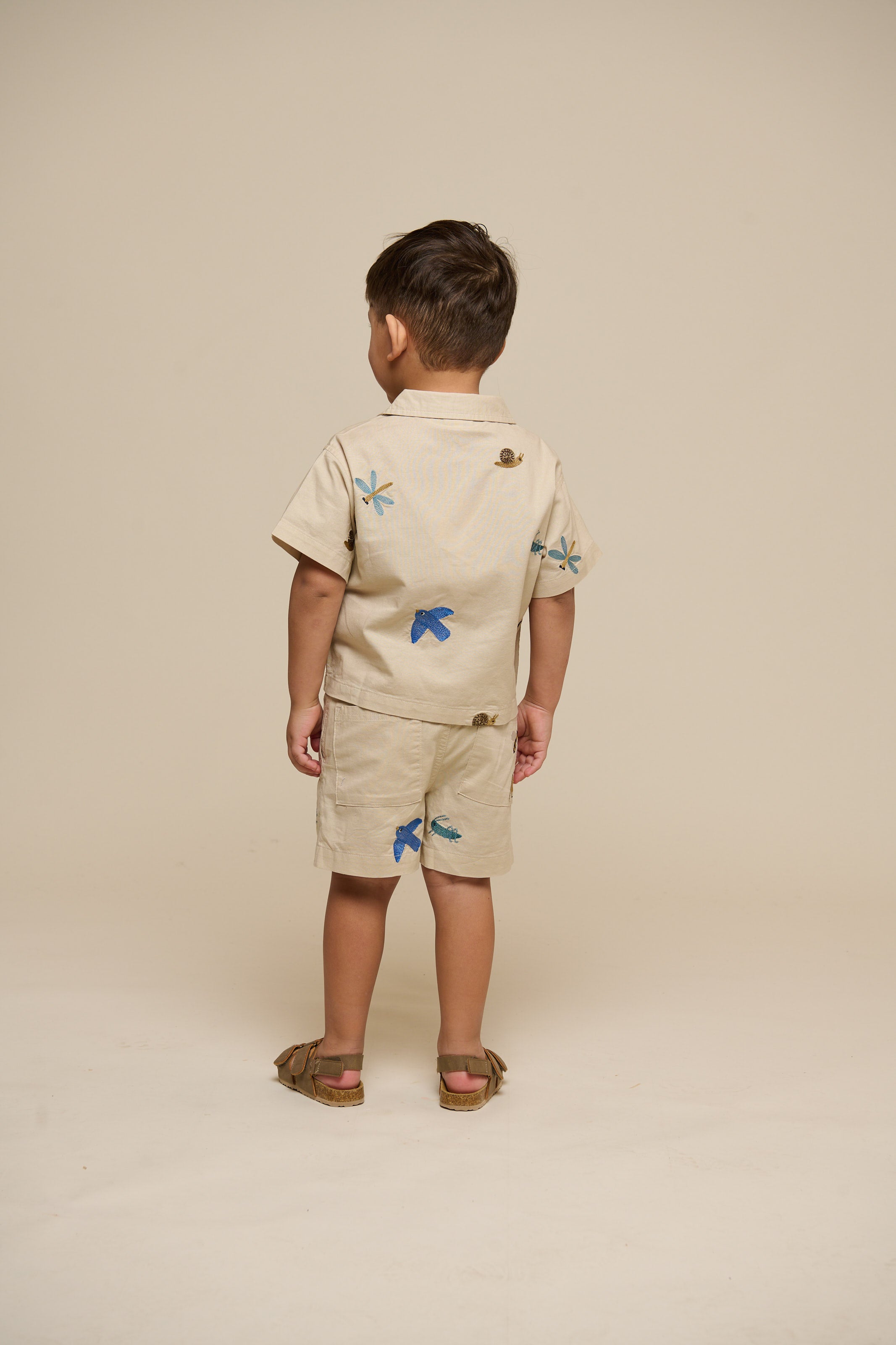 Geborduurd Katoenen Overhemd met Korte Mouwen - Kids - Light Beige | 101061 Erik
