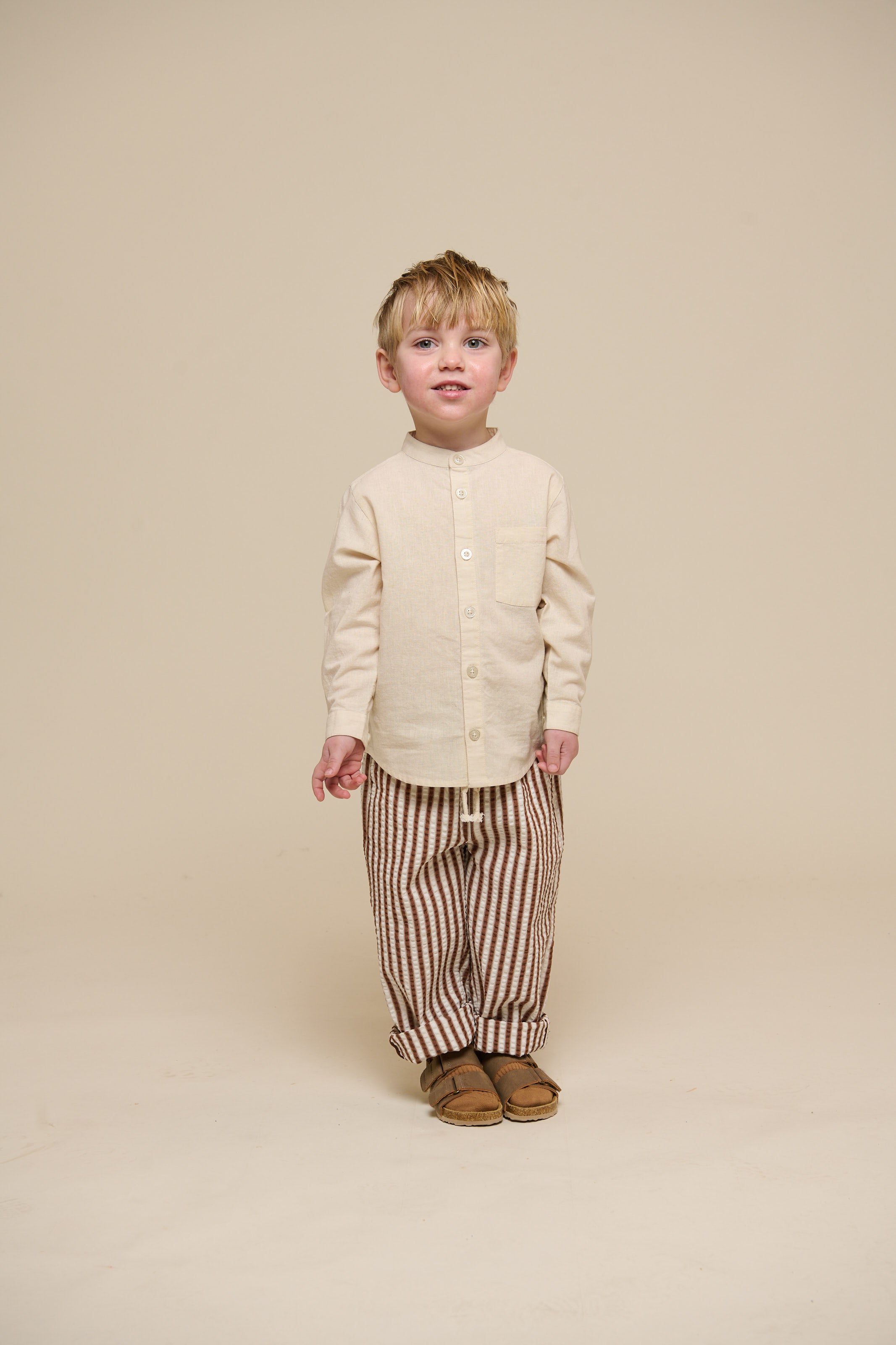 Gestreepte Seersucker Broek - Kids - Brown | 101189 Frank