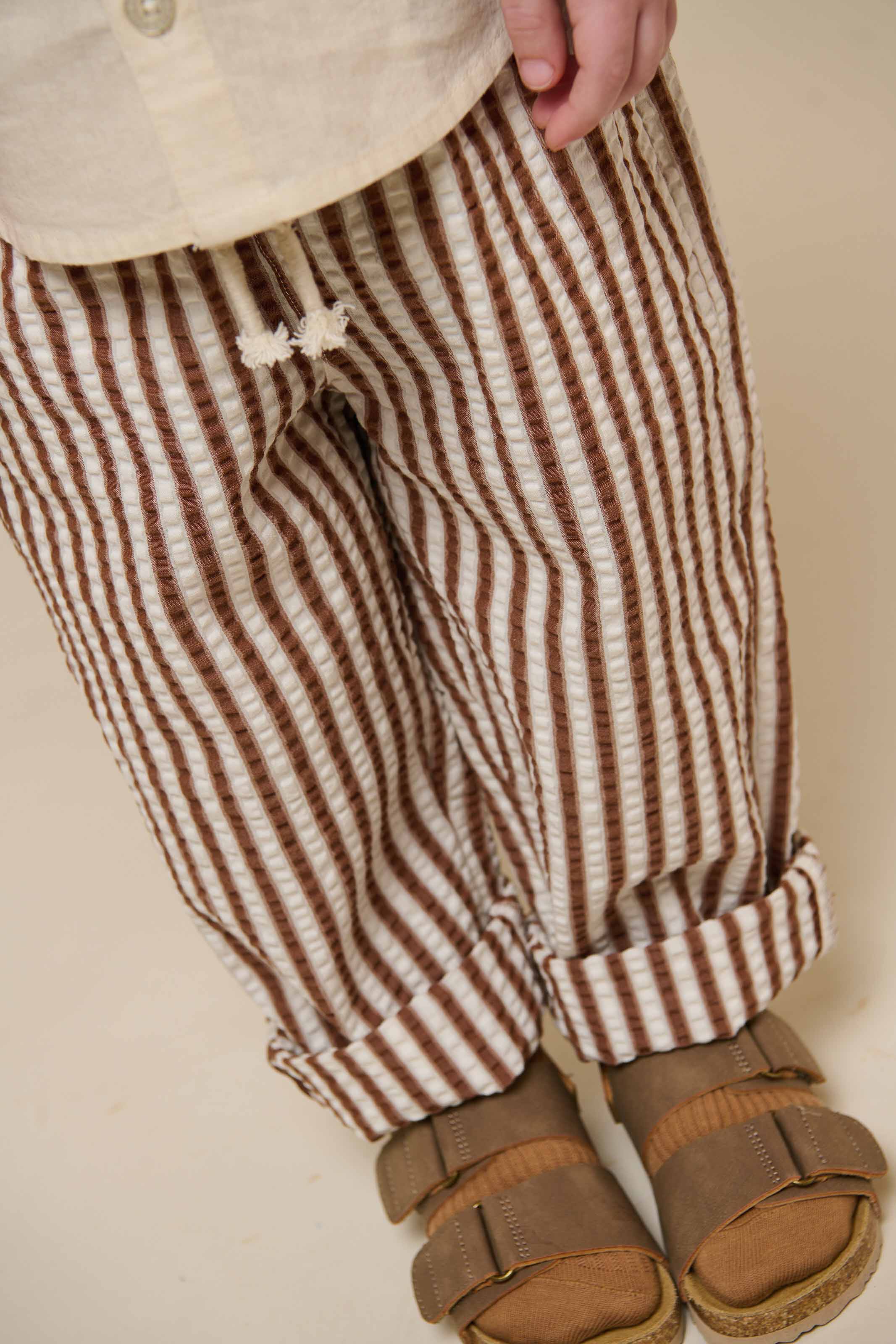 Gestreepte Seersucker Broek - Kids - Brown | 101189 Frank
