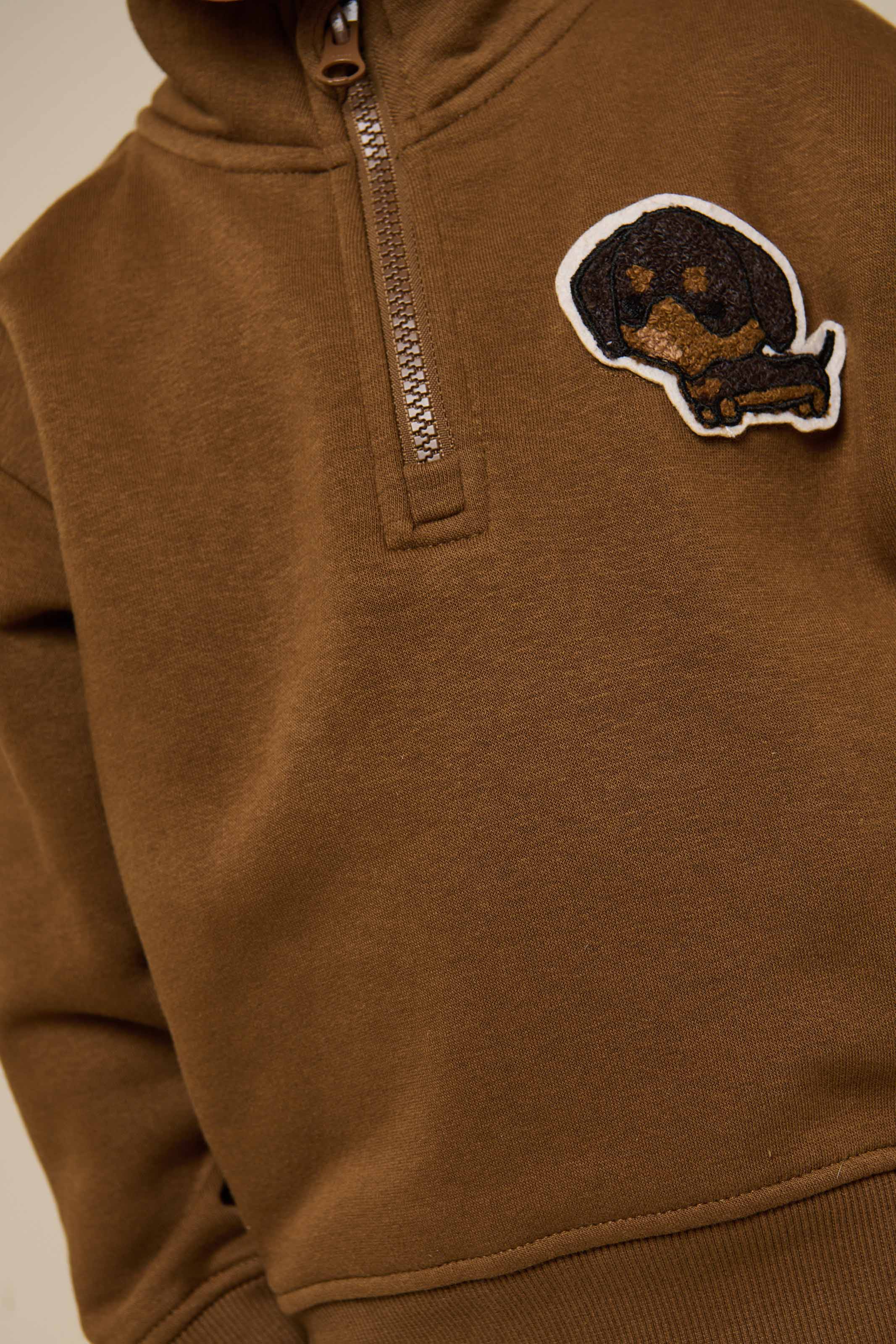 Sweatshirt met halve rits - Kids - Coffee | 100808 Tristan