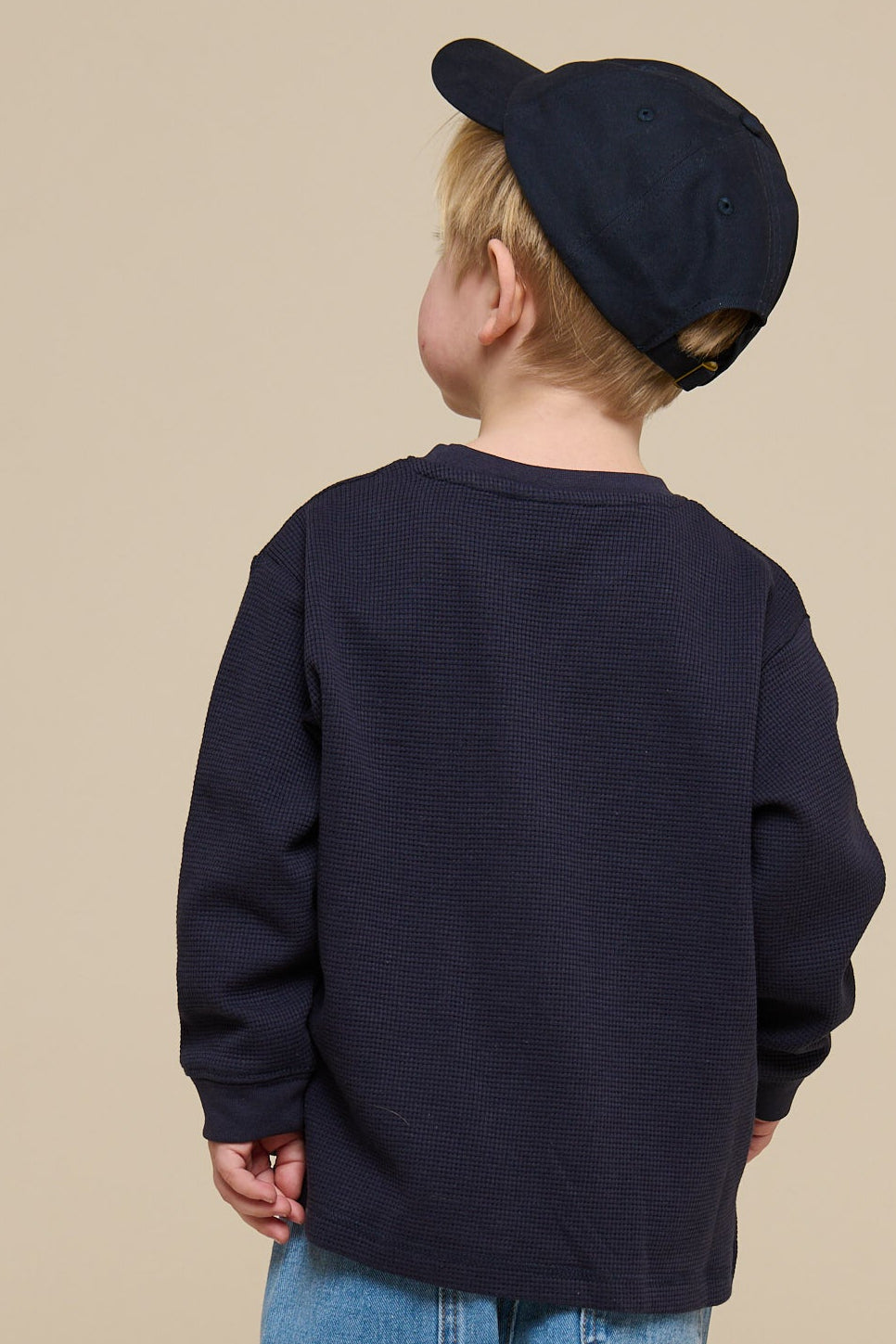 Gestructureerd T-shirt met lange mouwen - Kids - Navy | 100703 Malthe