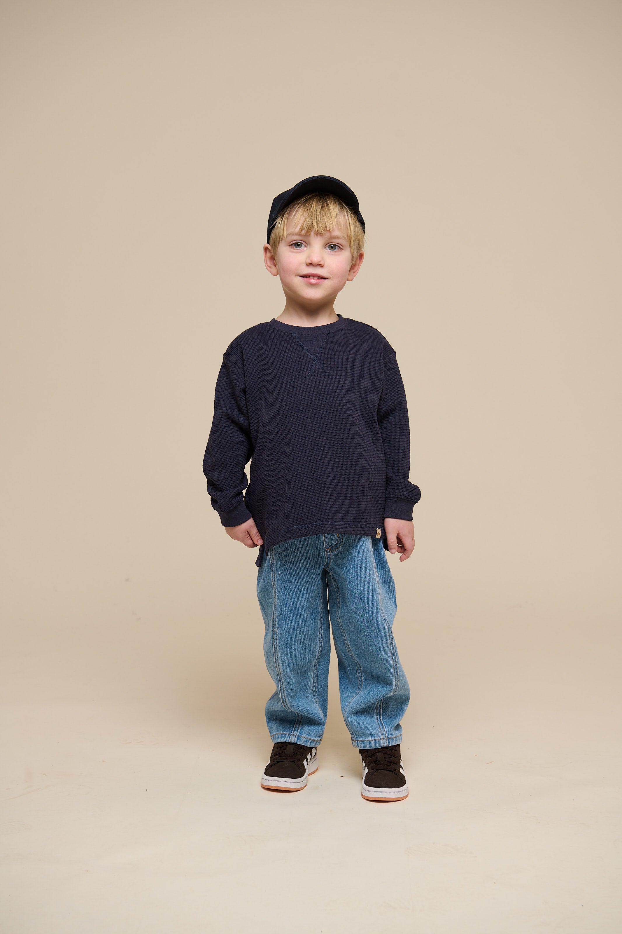 Gestructureerd T-shirt met lange mouwen - Kids - Navy | 100703 Malthe