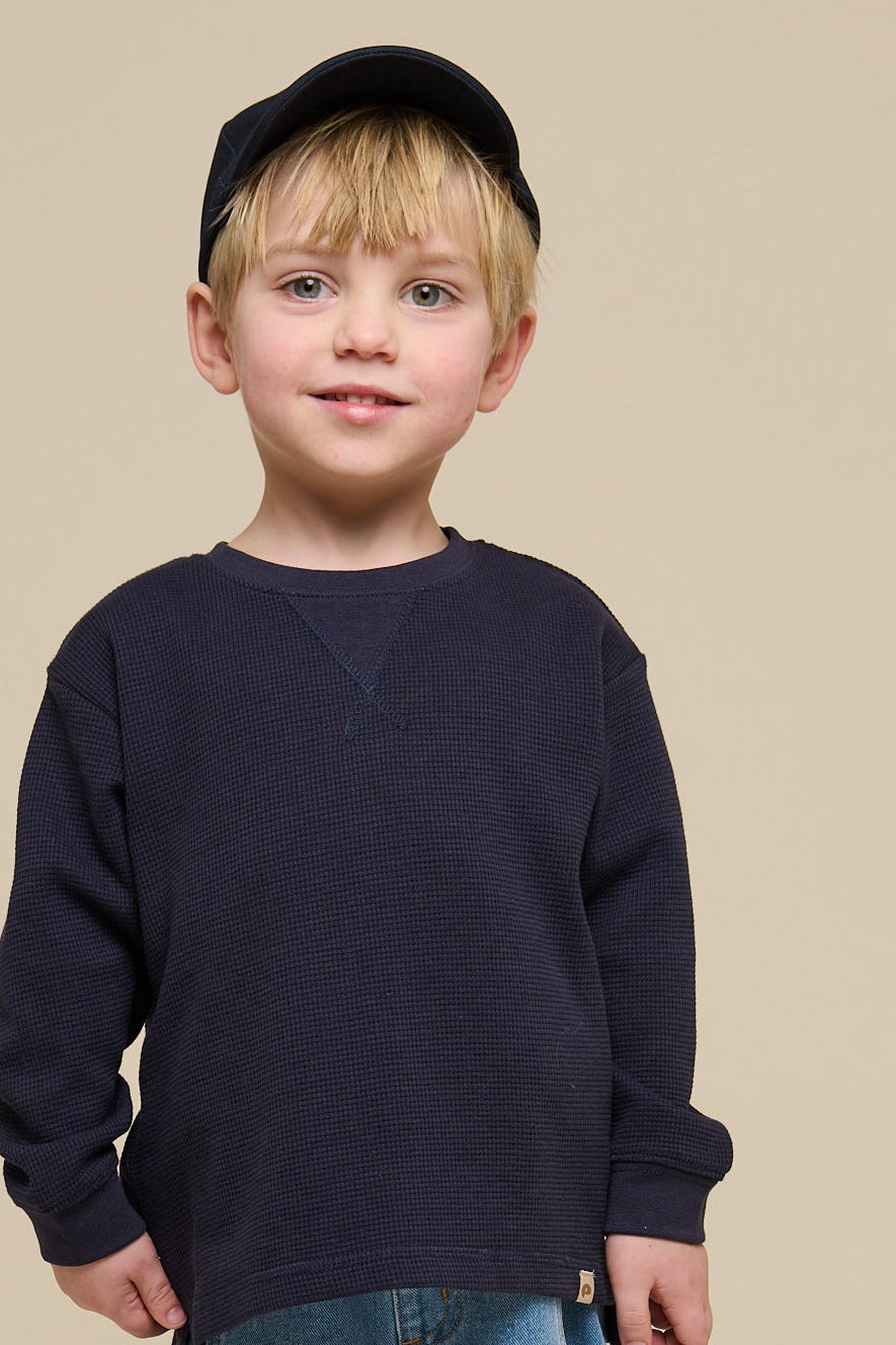 Gestructureerd T-shirt met lange mouwen - Kids - Navy | 100703 Malthe