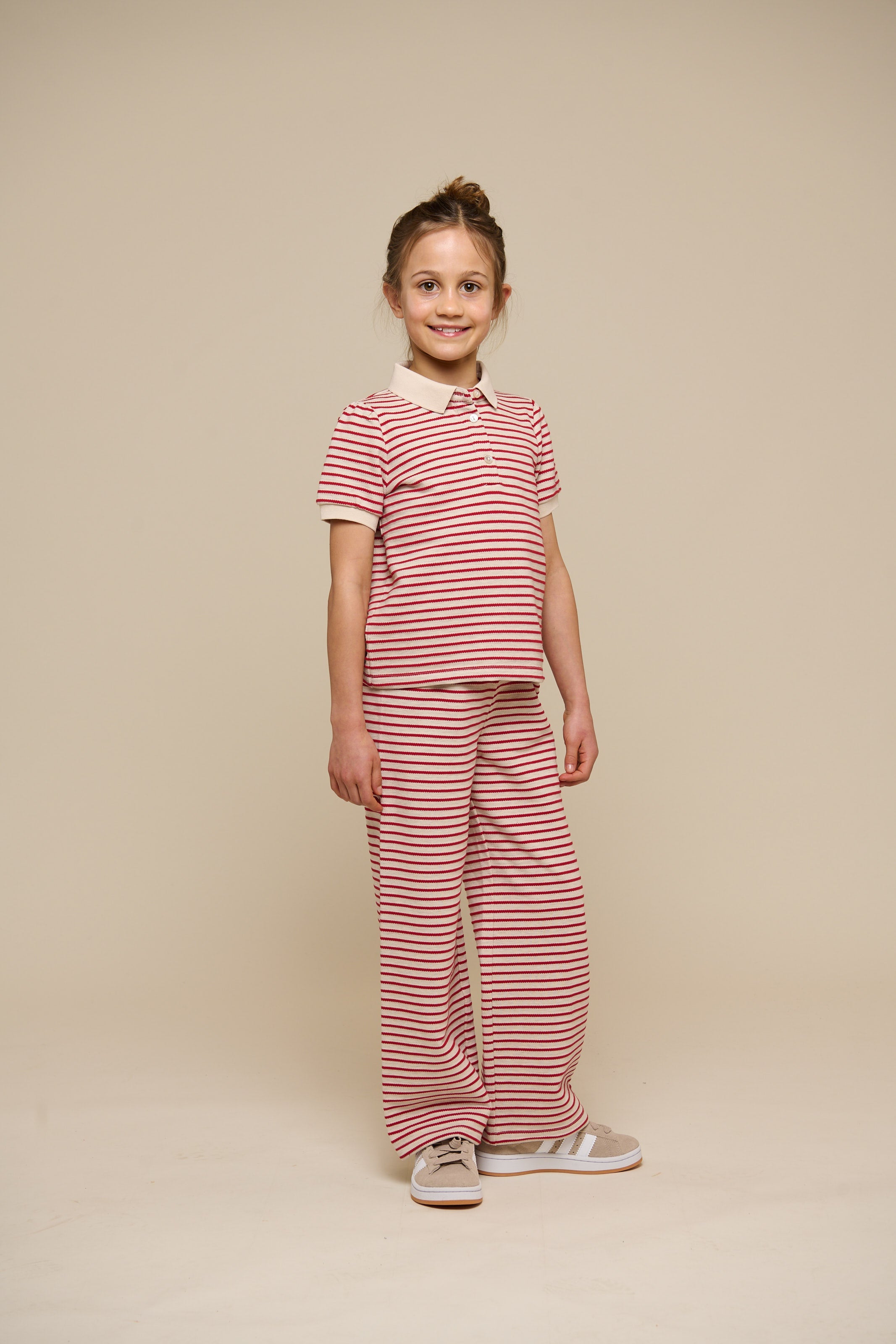 Gestreepte Jersey Broek met Wijde Pijpen - Tween - Cherry Red | 100996 Emmie