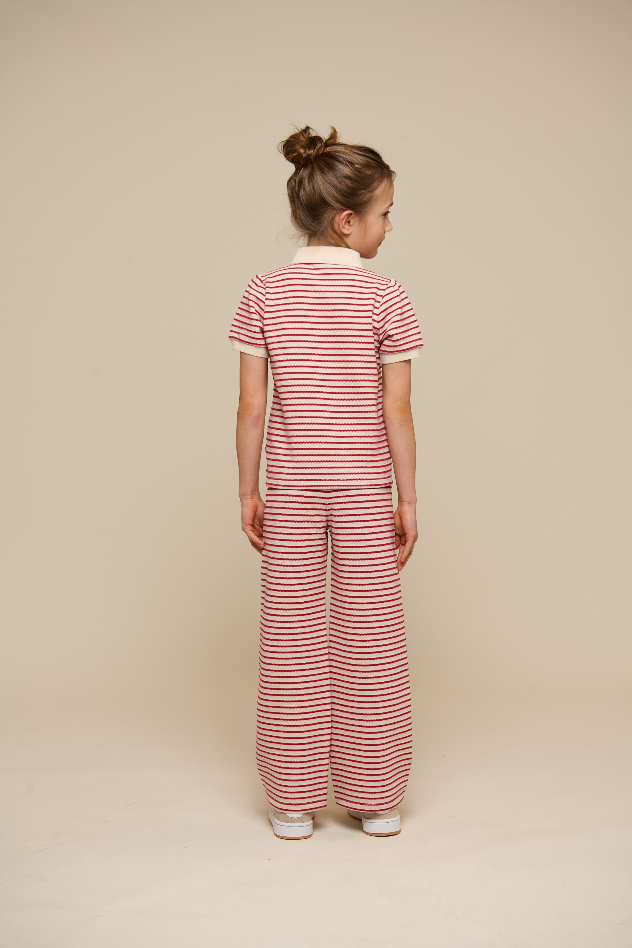 Gestreepte Jersey Broek met Wijde Pijpen - Tween - Cherry Red | 100996 Emmie