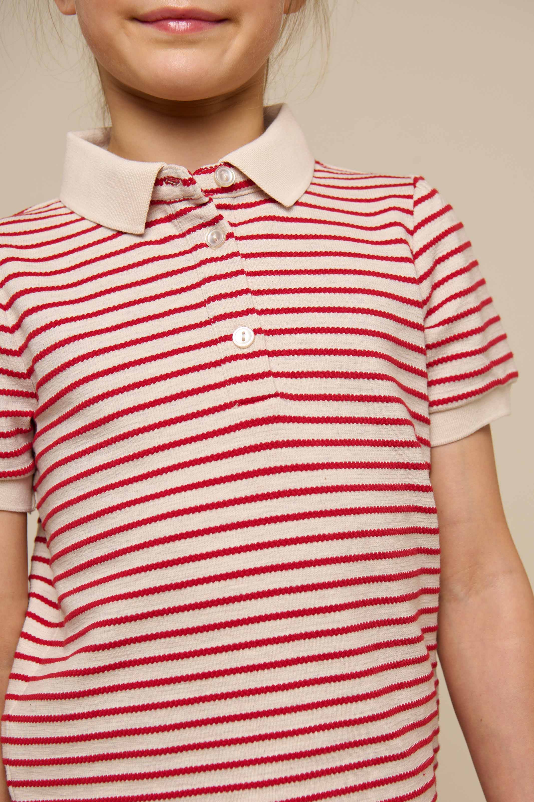 Gestreepte Jersey Polo - Tween - Cherry Red | 101003 Emmie
