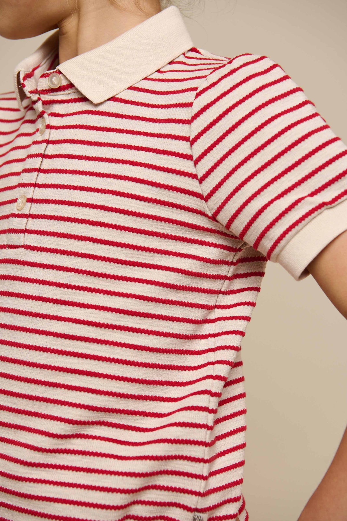 Gestreepte Jersey Polo - Tween - Cherry Red | 101003 Emmie