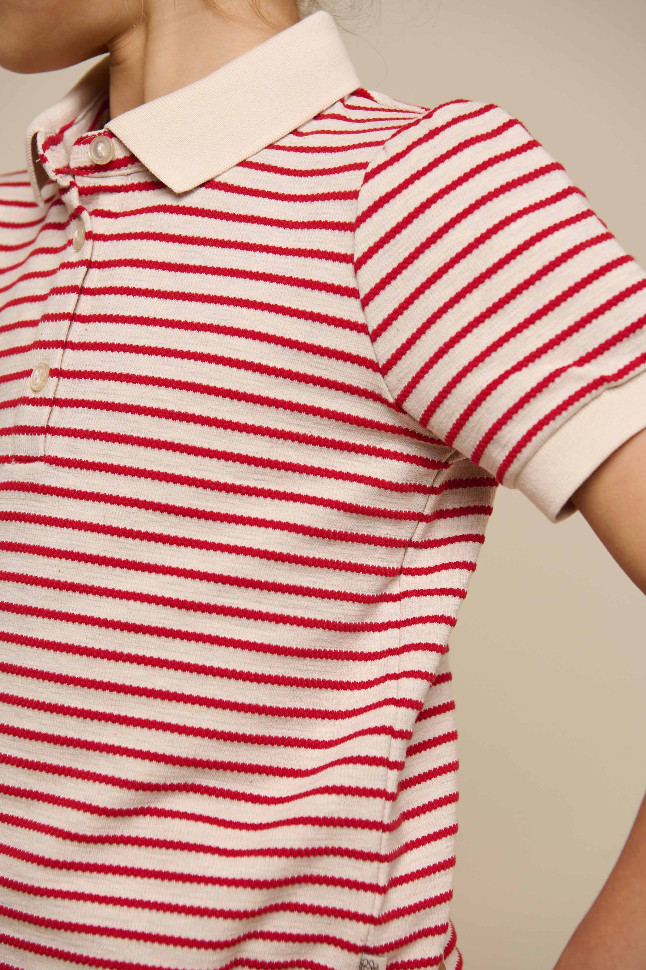 Gestreepte Jersey Polo - Tween - Cherry Red | 101003 Emmie