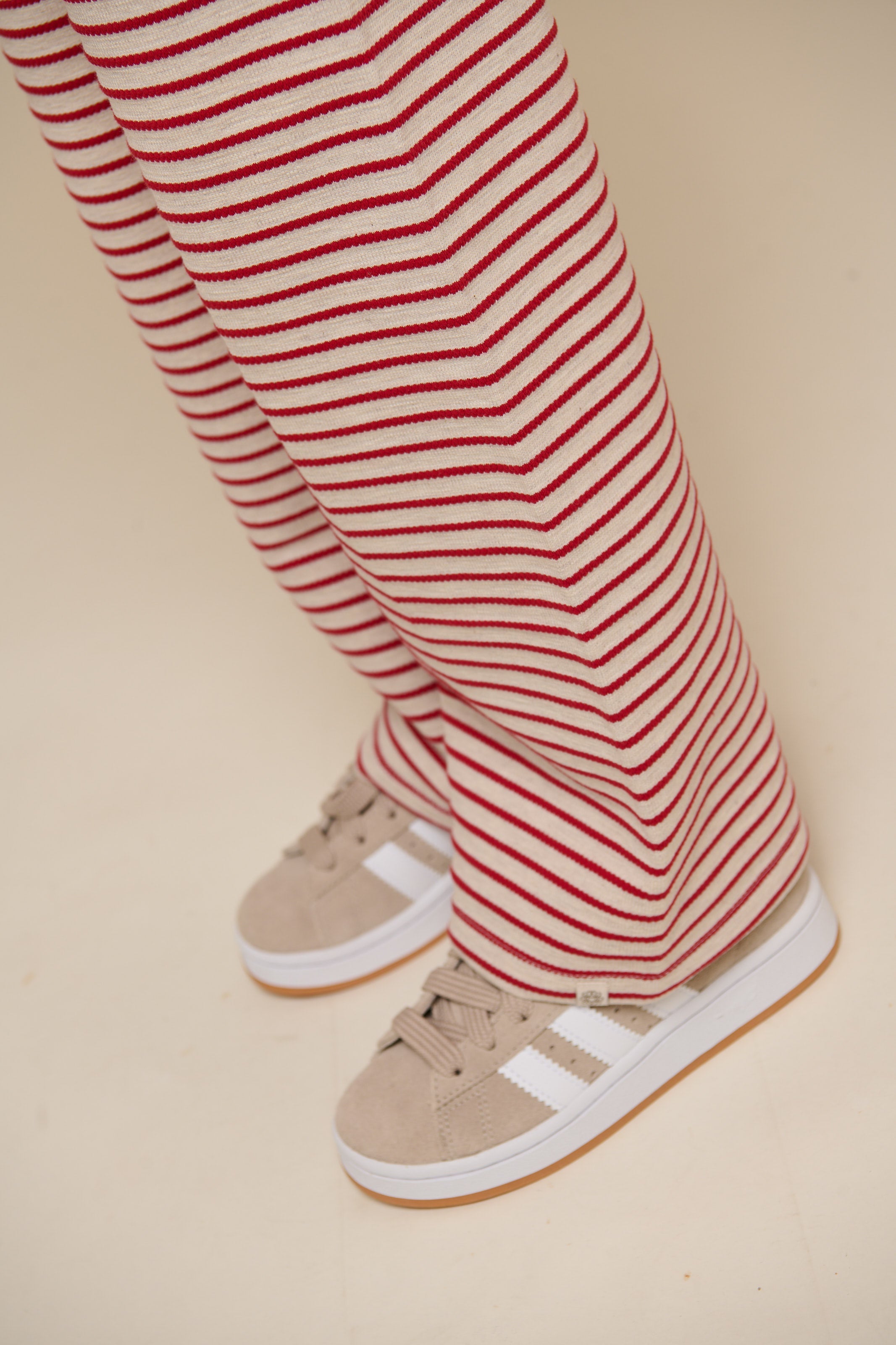 Gestreepte Jersey Broek met Wijde Pijpen - Tween - Cherry Red | 100996 Emmie