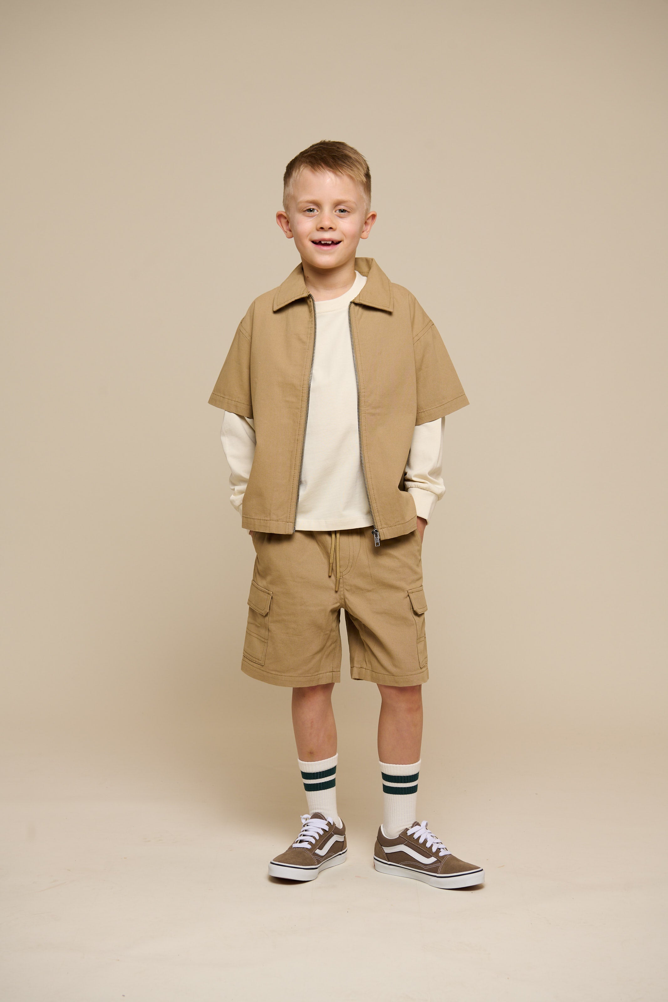 Canvas Overhemdjack met Rits - Kids - Khaki | 101124 Isack