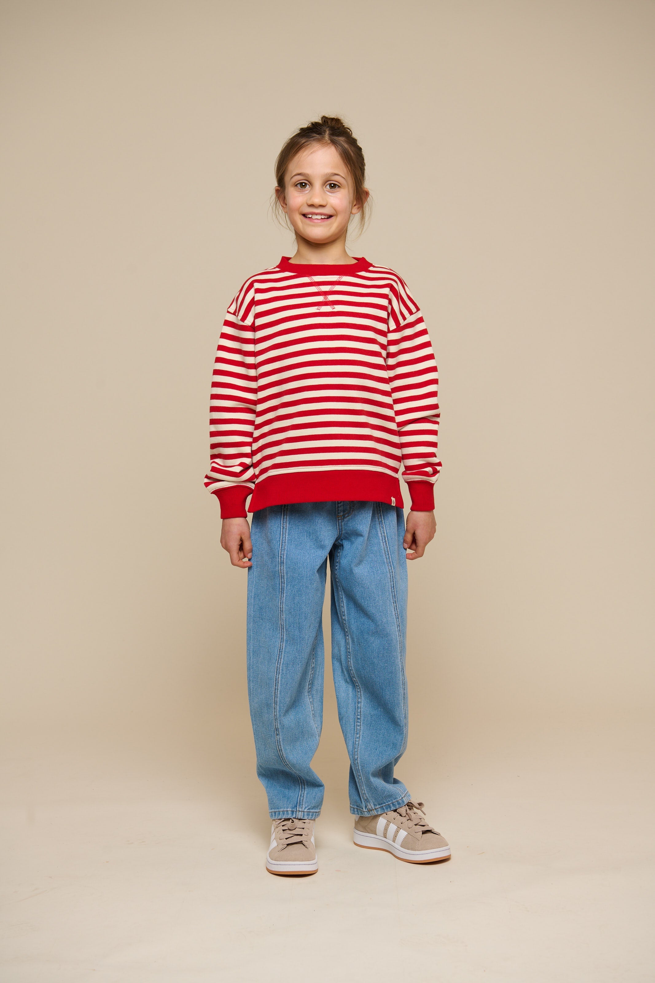 Gestreepte Crewneck Sweatshirt - Tween - Cherry Red Stripe | 101343 Daniella