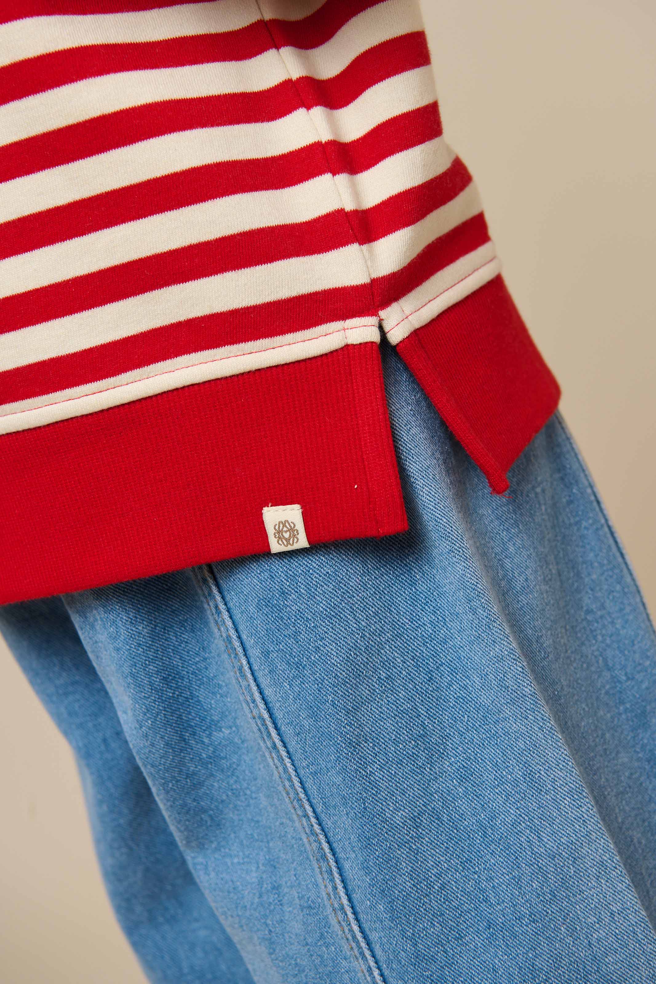 Gestreepte Crewneck Sweatshirt - Tween - Cherry Red Stripe | 101343 Daniella
