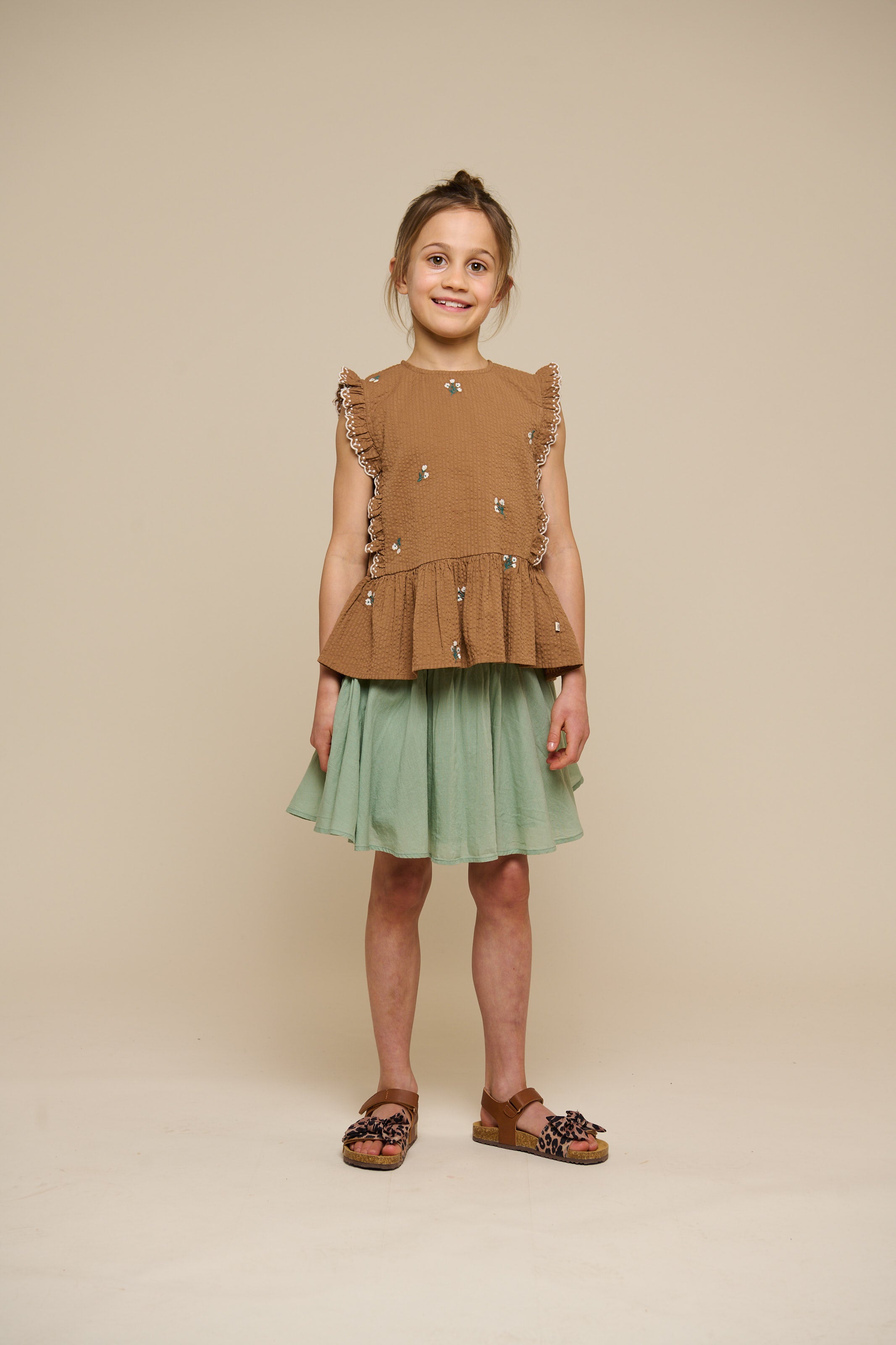 Katoenen rok met Ric Rac ruche - Tween - Dusty Green | 101069 Alma