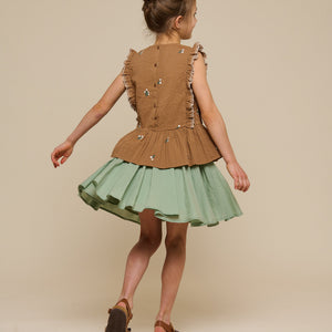 Katoenen rok met Ric Rac ruche - Tween - Dusty Green | 101069 Alma