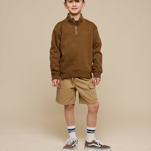 Sweatshirt met halve rits - Tween - Coffee | 100809 Tristan