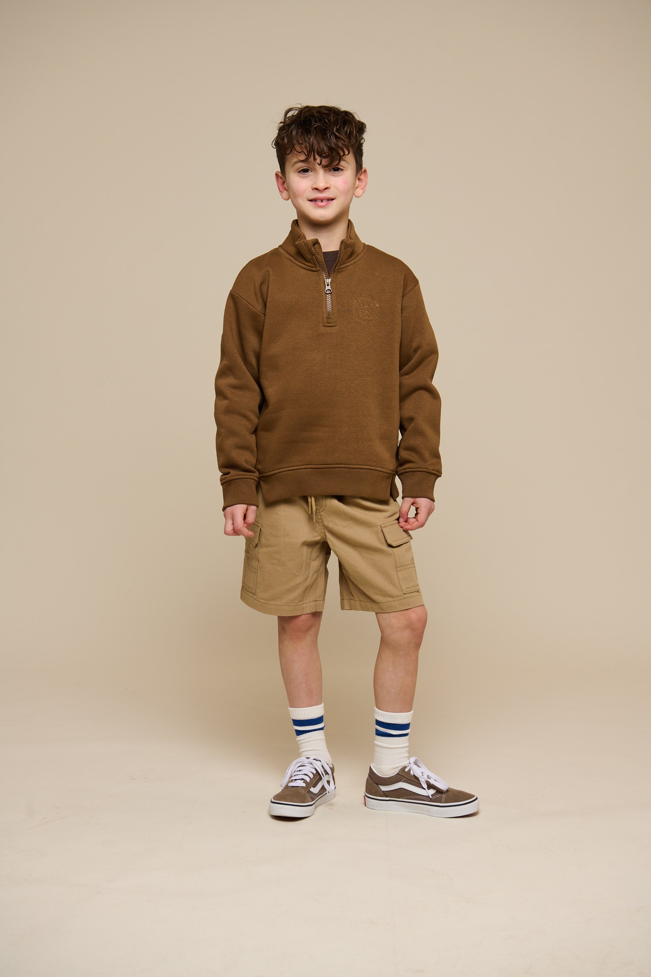 Sweatshirt met halve rits - Tween - Coffee | 100809 Tristan