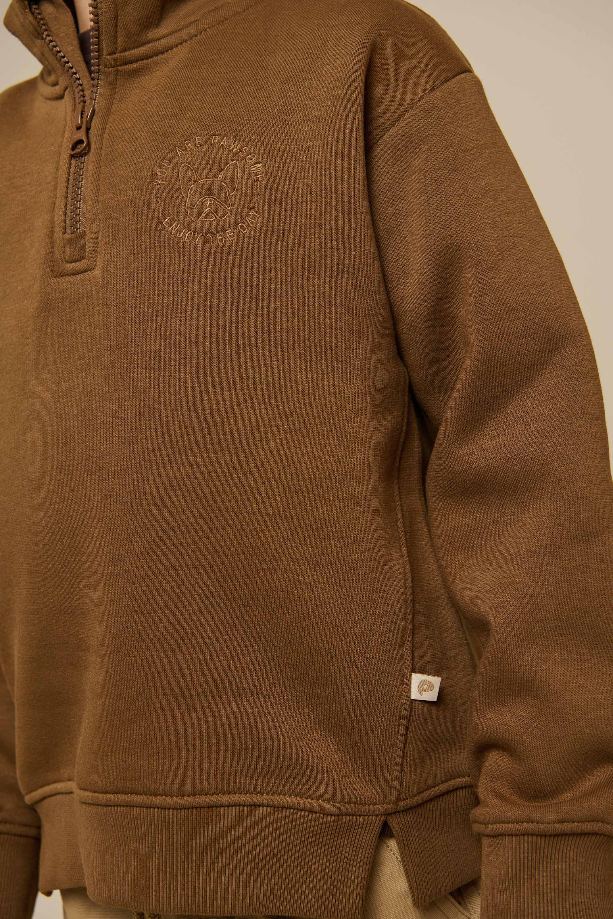 Sweatshirt met halve rits - Tween - Coffee | 100809 Tristan
