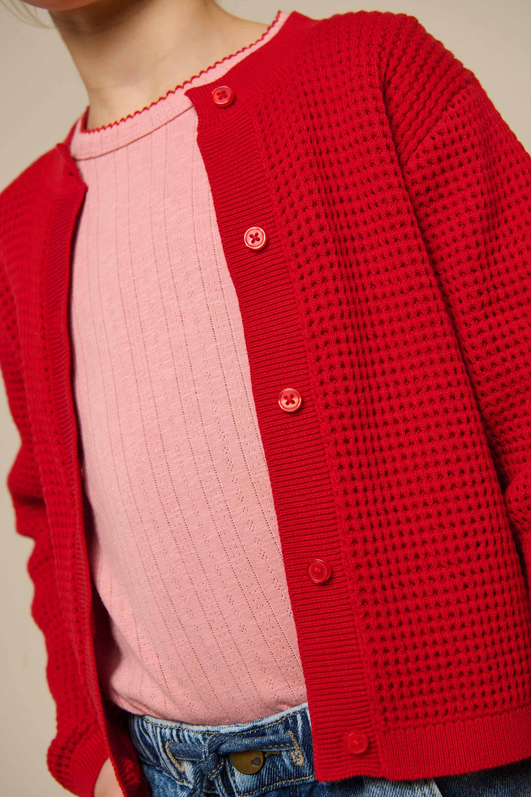 Katoenen gebreid vest - Tween - Cherry Red | 101270 Katie