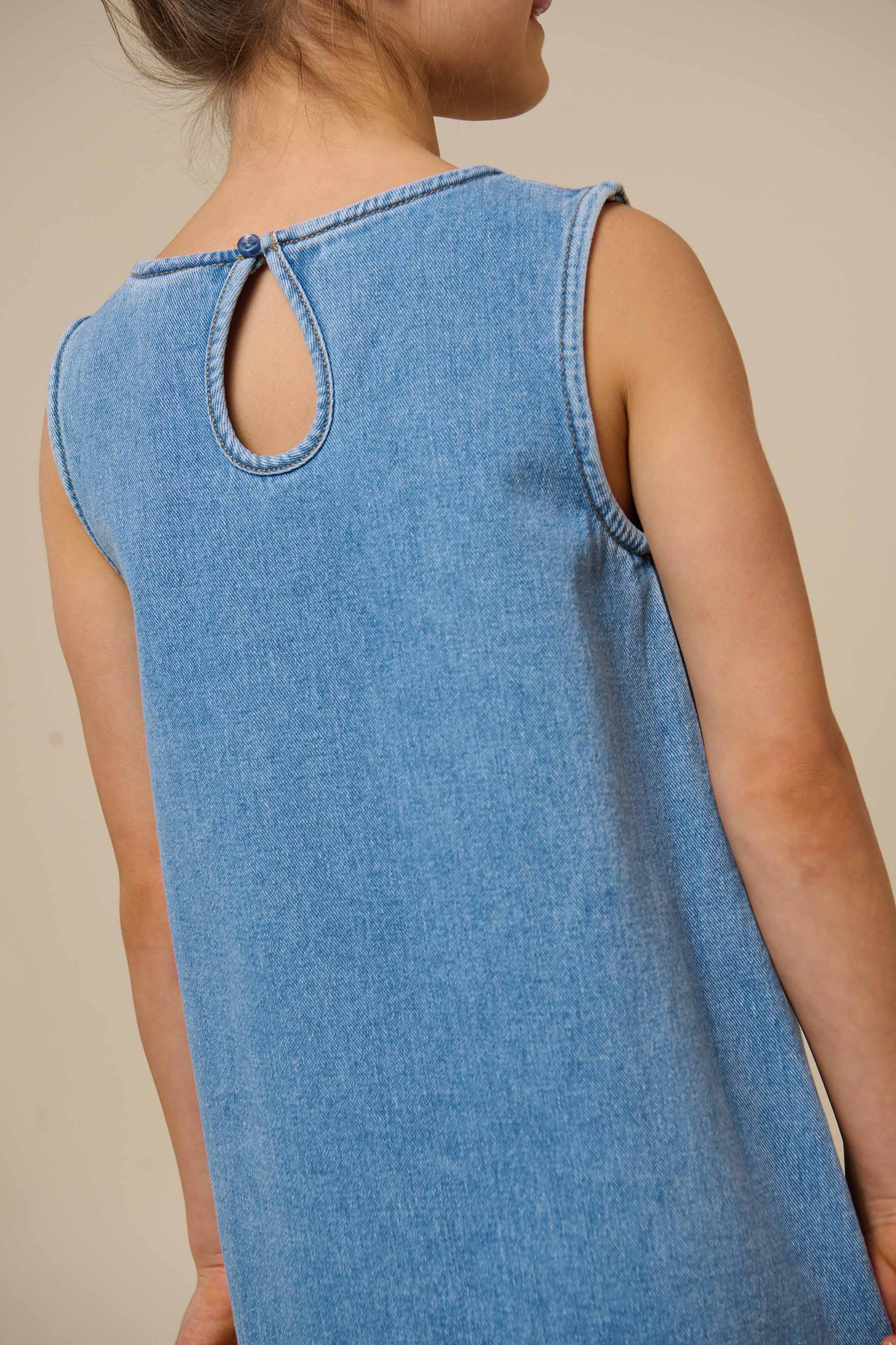 Geborduurde denim minijurk - Tween - Light Blue Denim | 101019 Vera