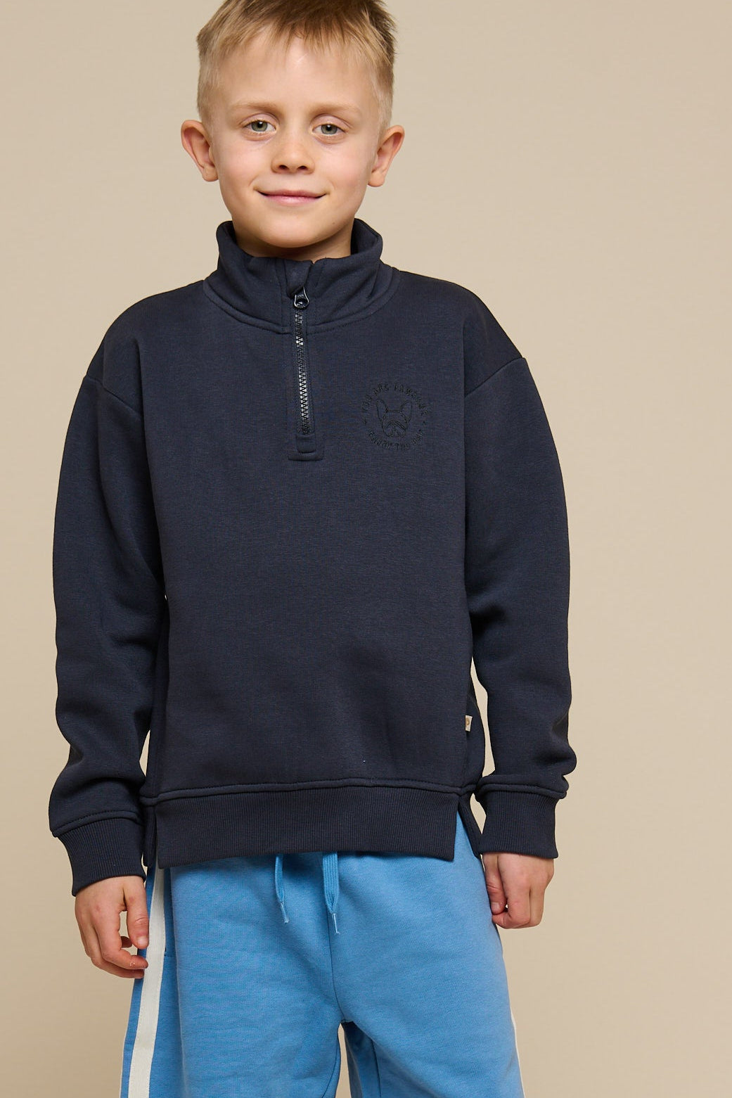 Sweatshirt met halve rits - Tween - Navy | 100807 Tristan