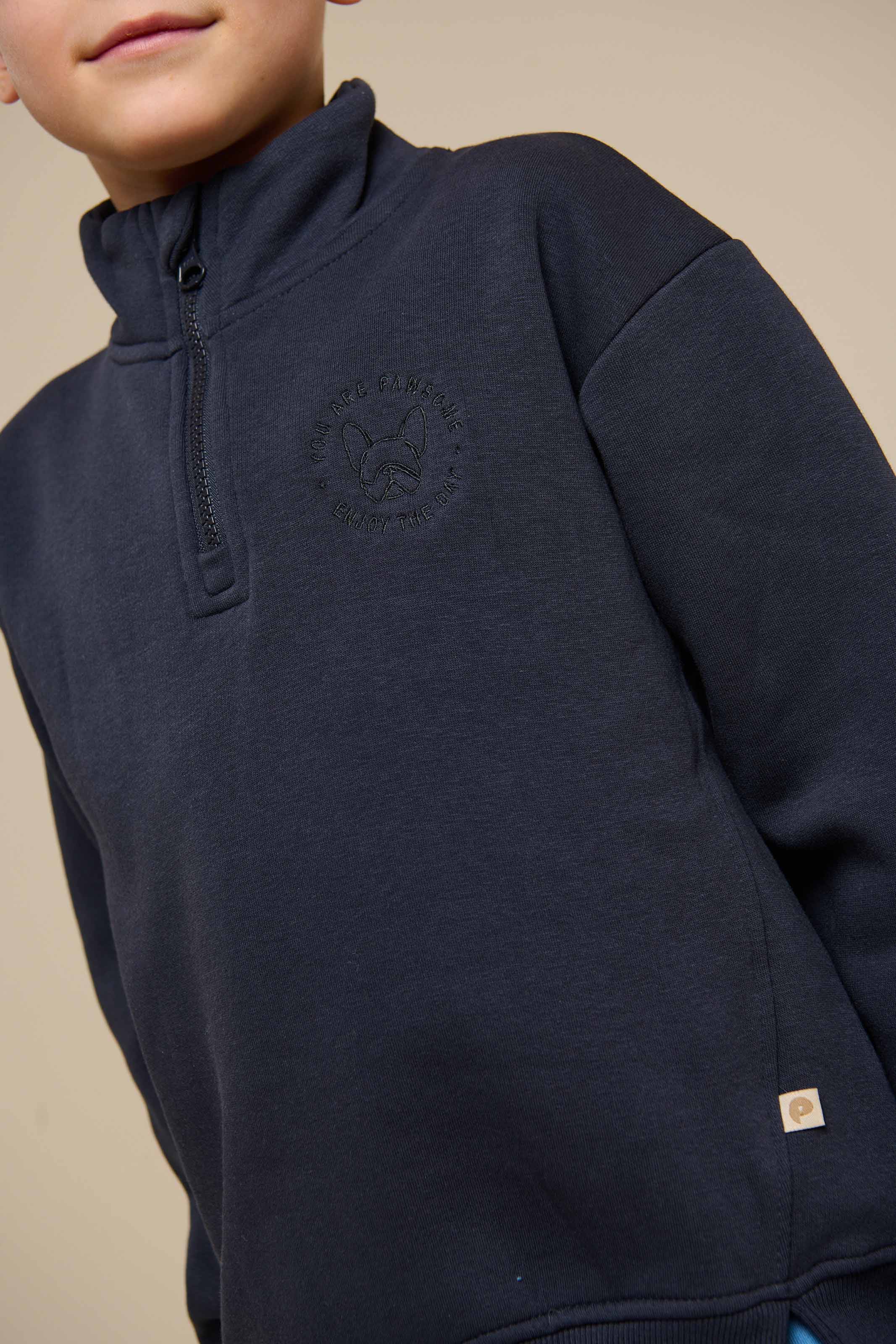 Sweatshirt met halve rits - Tween - Navy | 100807 Tristan