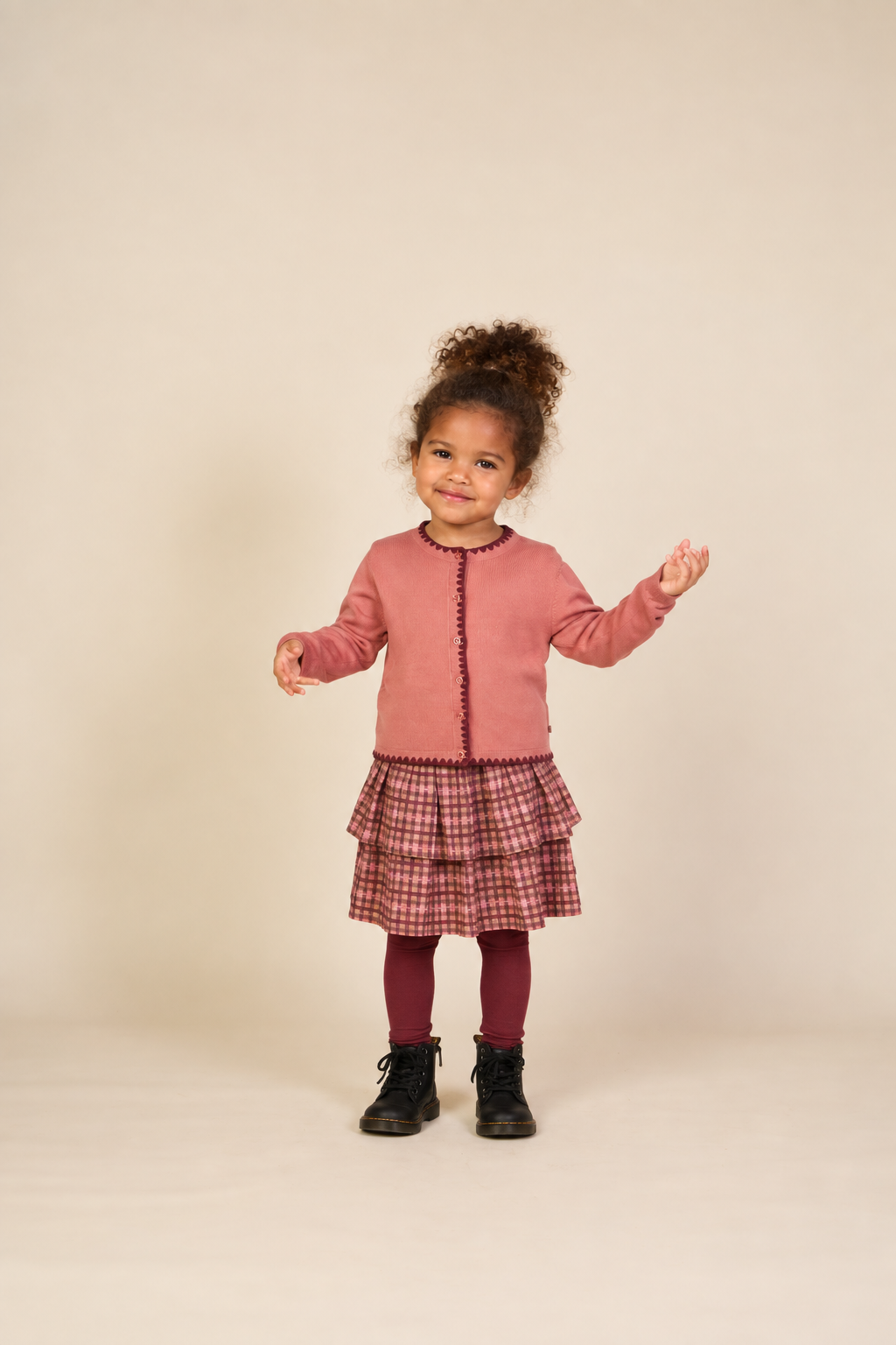 Cardigan met contrasterende stiksels Kids - Dusty Rose/Bordeaux | 101634 Lia
