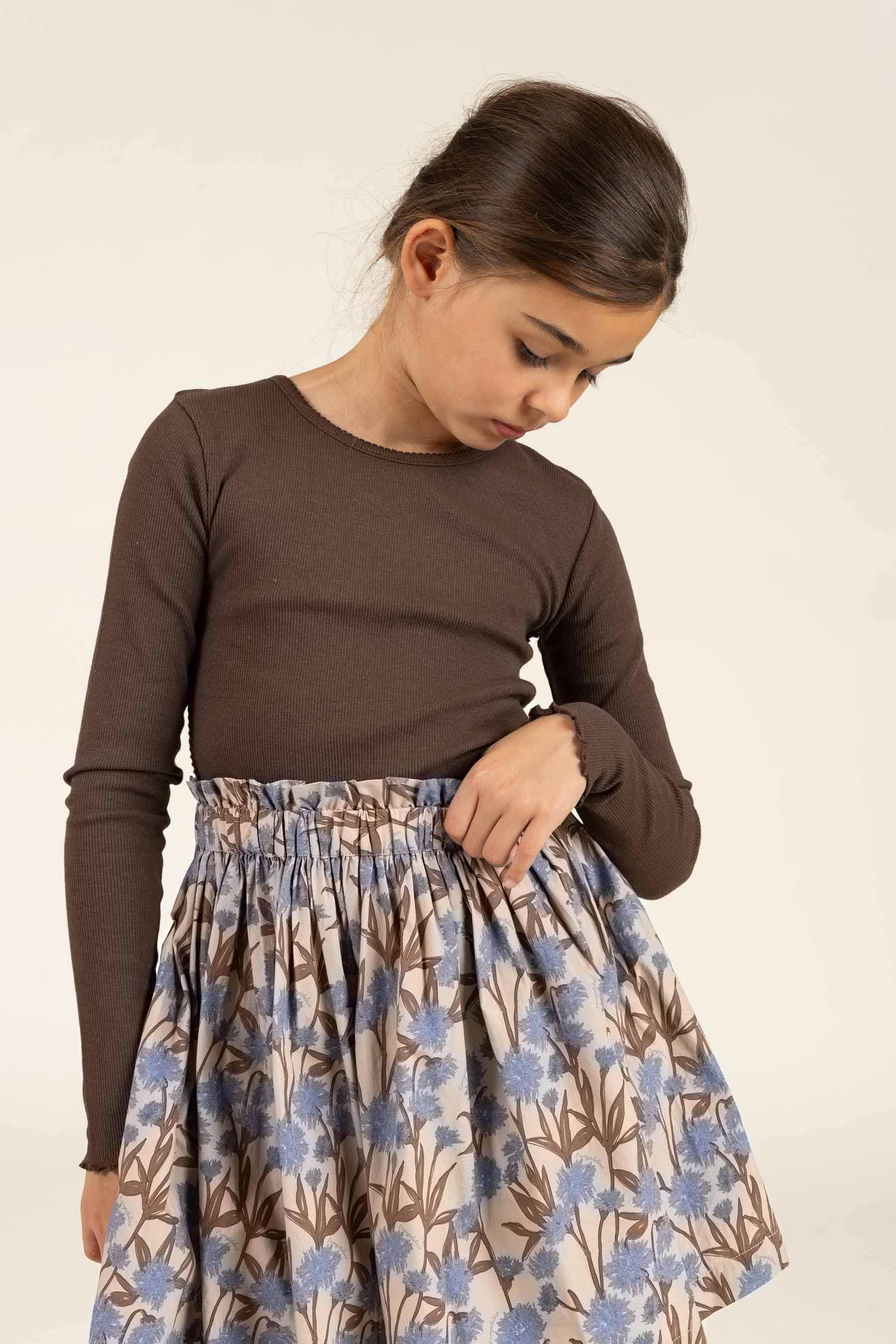 Modal Rib T-shirt met lange mouwen en Picot-randje - Tween - Chocolate | 100577 Mia