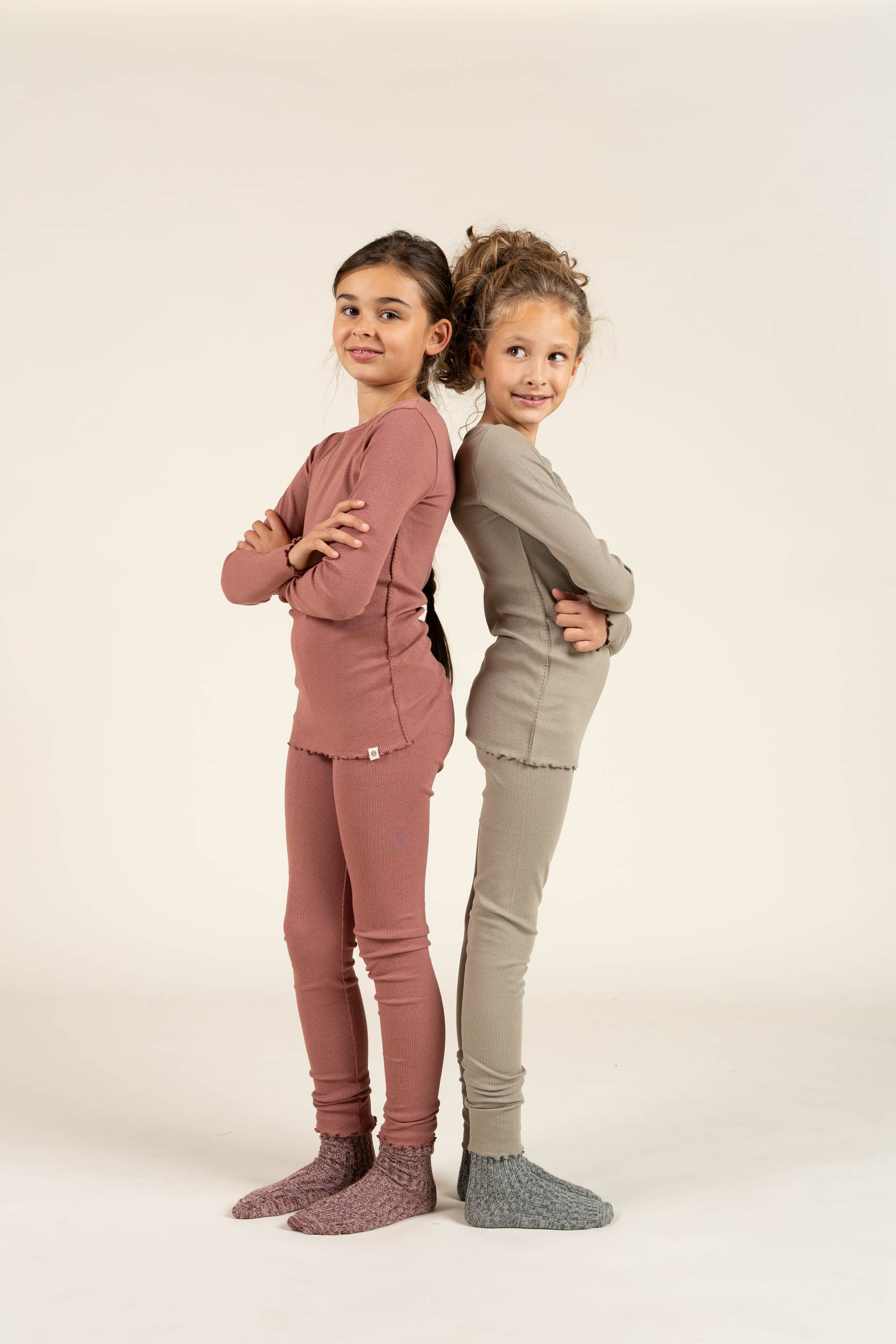 Modal Rib T-shirt met lange mouwen en Picot-randje - Tween - Dusty Green | 100583 Mia