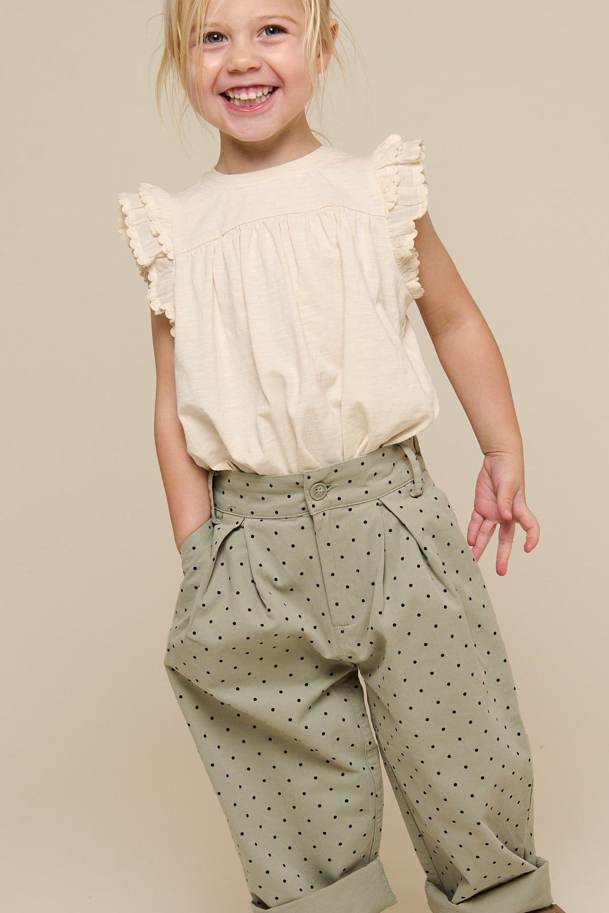 Twill broek met stip - Kids - Dusty Green | 100616 Iris