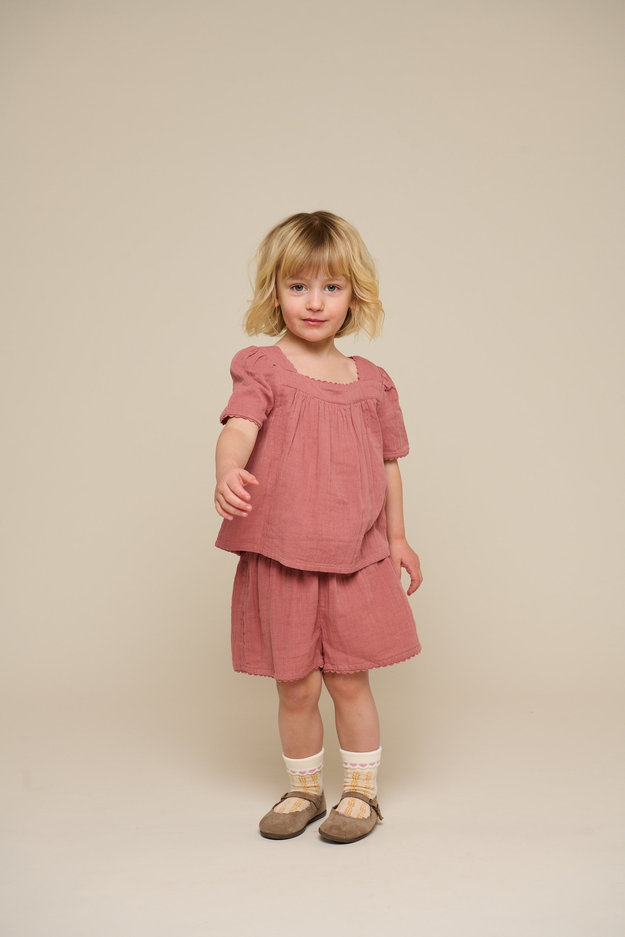 Gaze Blouse met Korte Mouwen - Kids - Old Rose | 100920 Jasmine