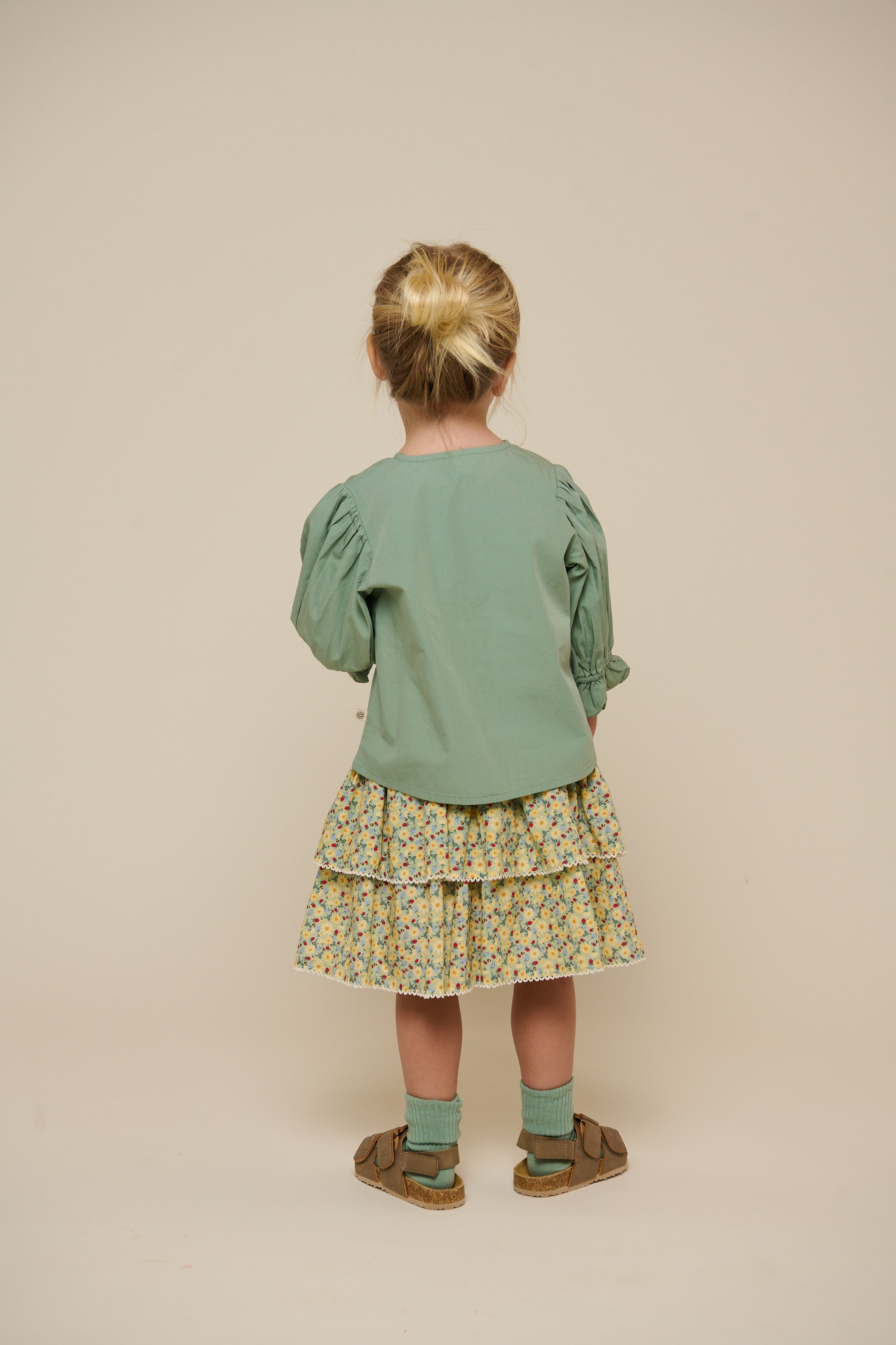 Popeline Blouse met Geschulpte Rand - Kids - Dusty Green | 101047 Joy