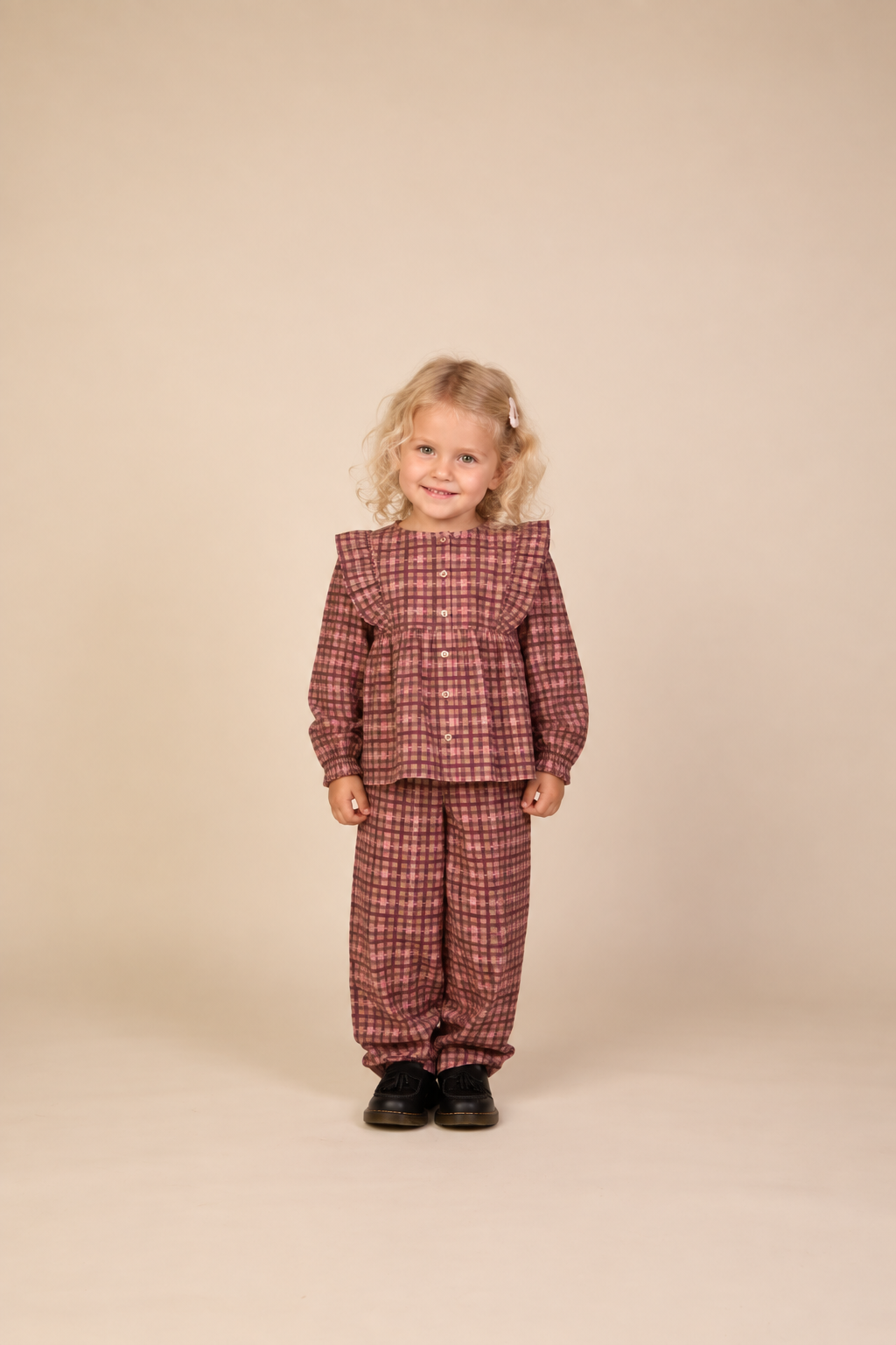 Geruite katoenen blouse met ruches Kids - Rose | 101493 Penny
