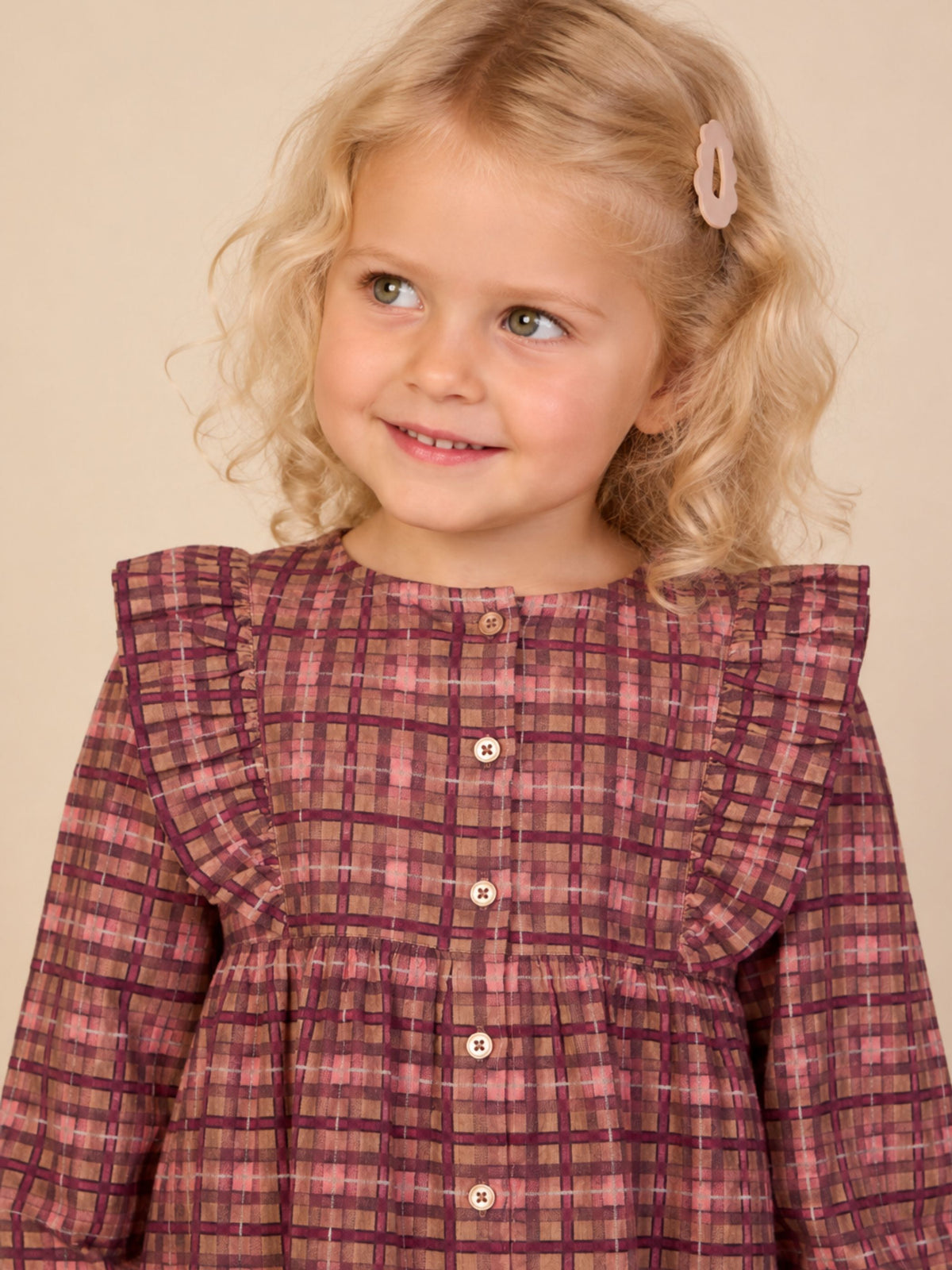 Geruite katoenen blouse met ruches Kids - Rose | 101493 Penny