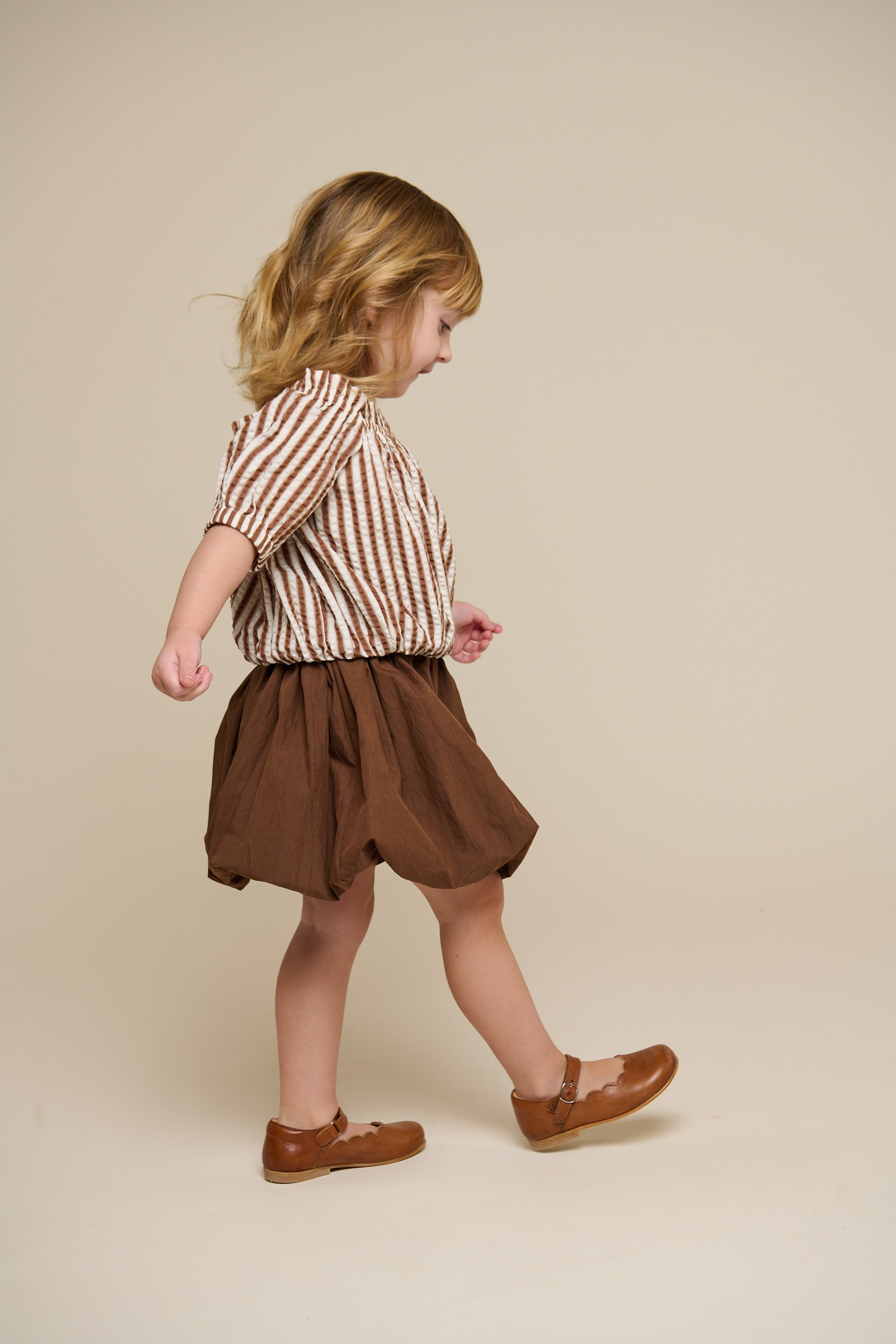 Gestreepte Seersucker Top - Kids - Brown | 101191 Nadia