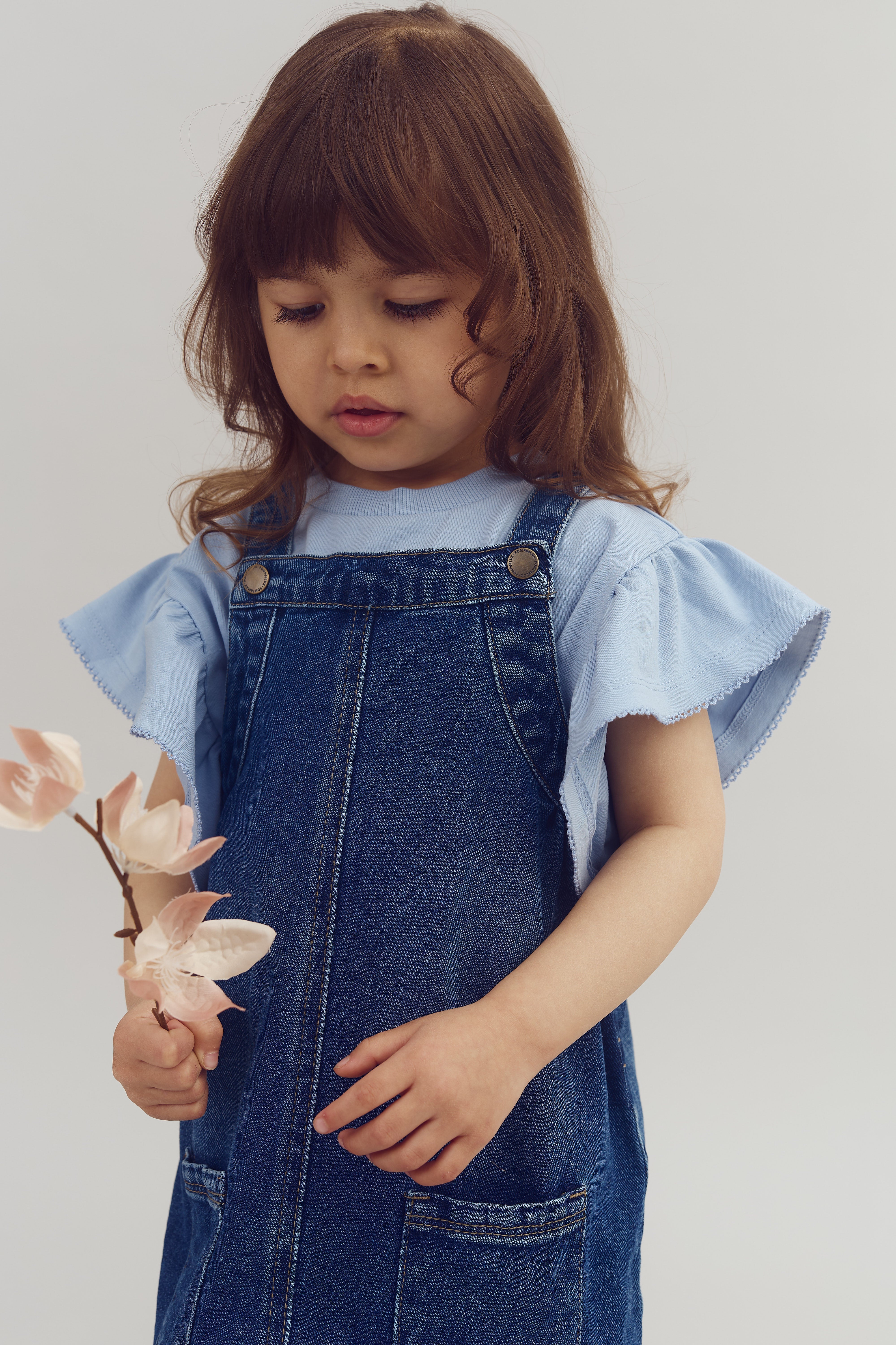 T-shirt met ruchesmouwen en picotsteek - Blue | 100257 Vilde