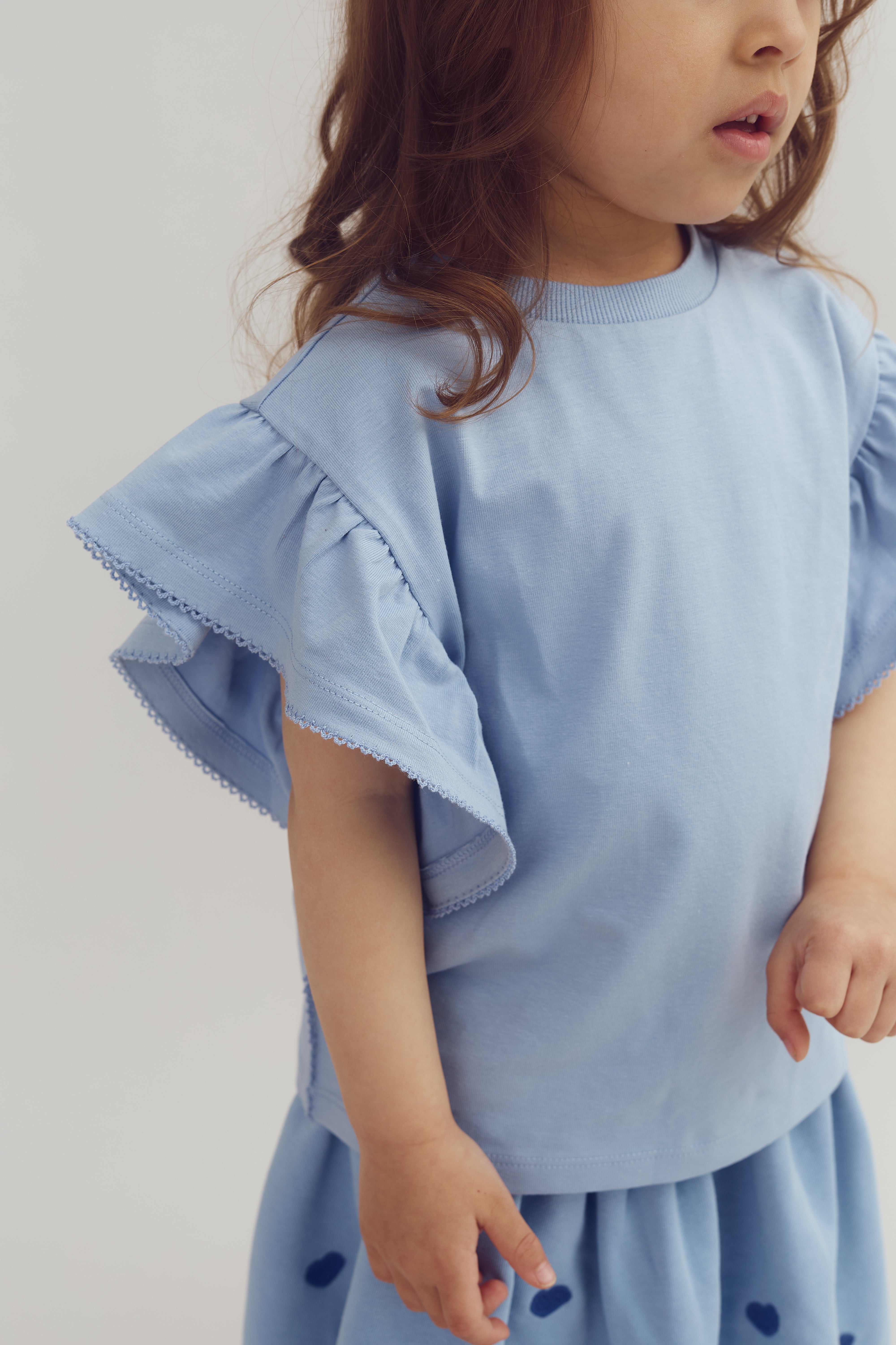 T-shirt met ruchesmouwen en picotsteek - Blue | 100257 Vilde