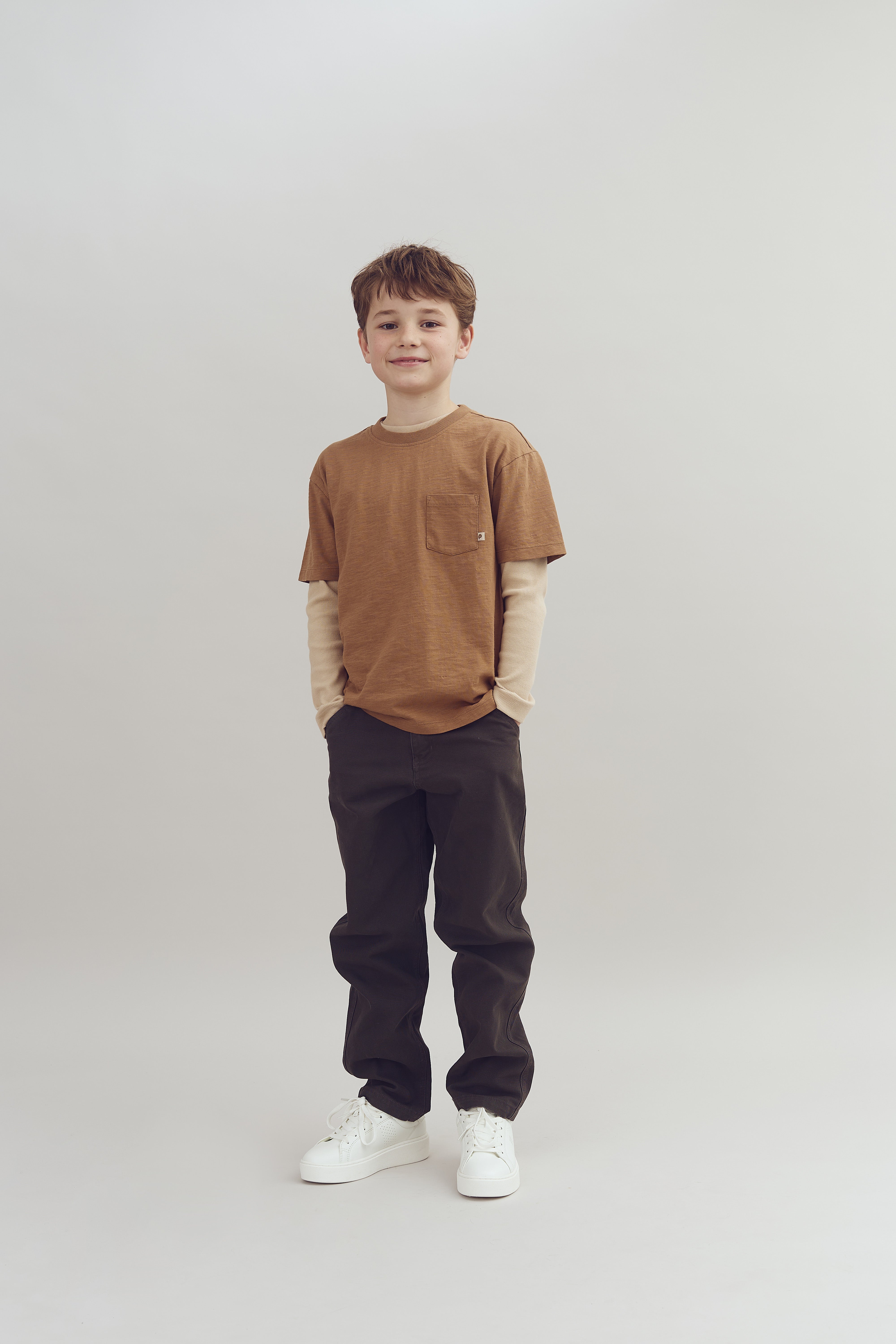 Slub jersey T-shirt met borstzak - Tween - French Beige | 100410 Emil