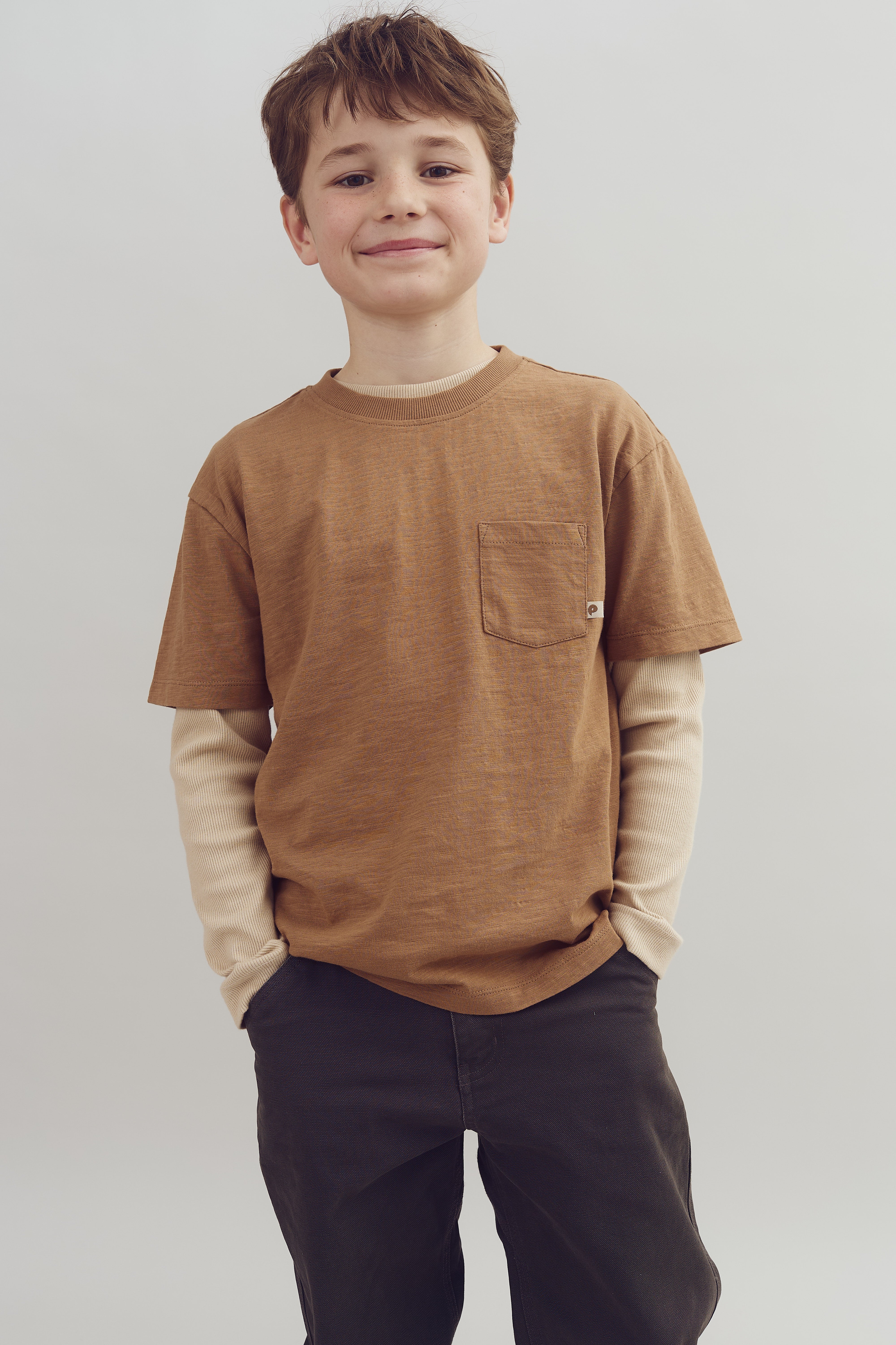 Slub jersey T-shirt met borstzak - Tween - French Beige | 100410 Emil
