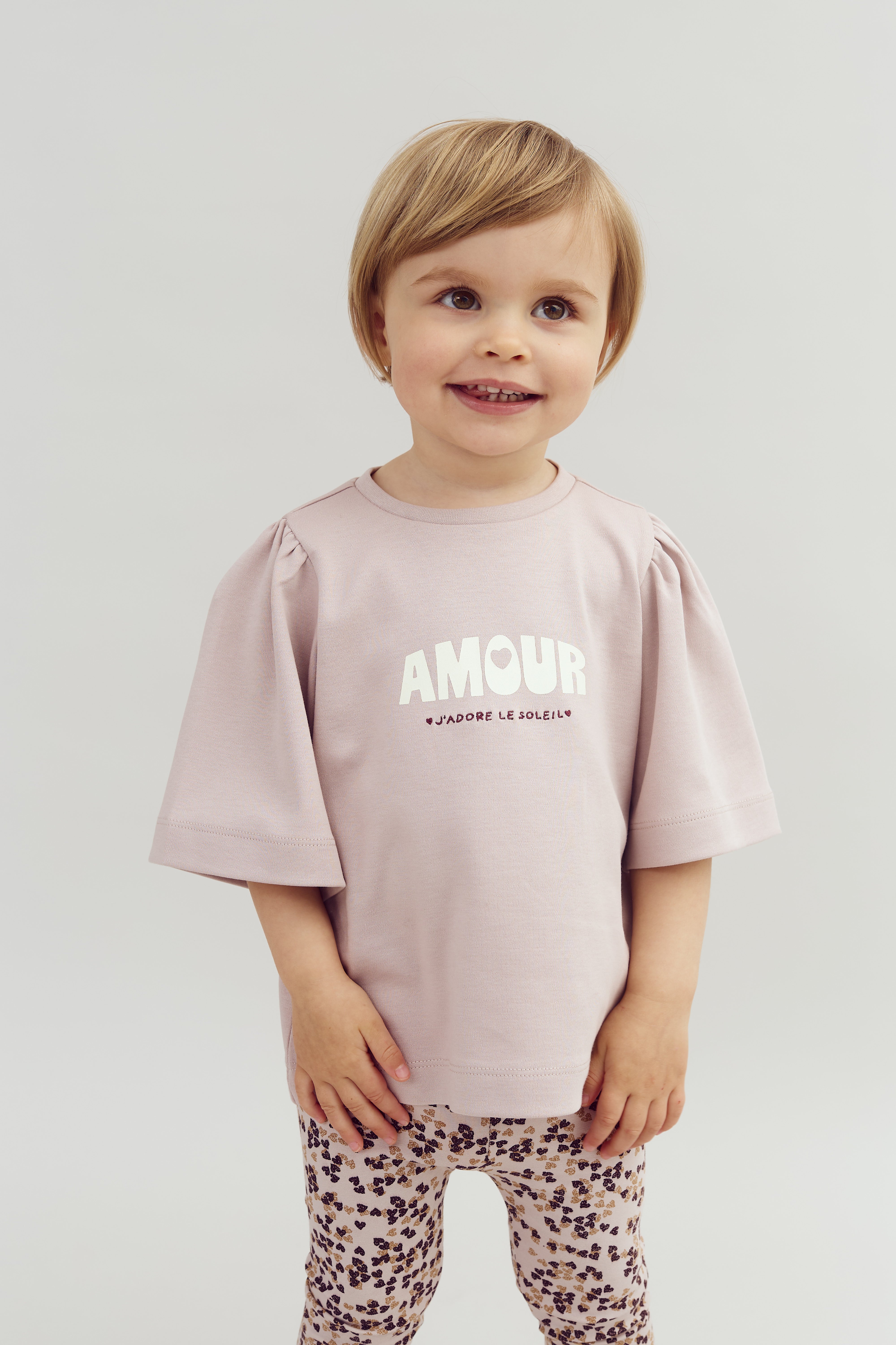 T-shirt met pofmouwen en print - Light Purple | 100258 Rosa