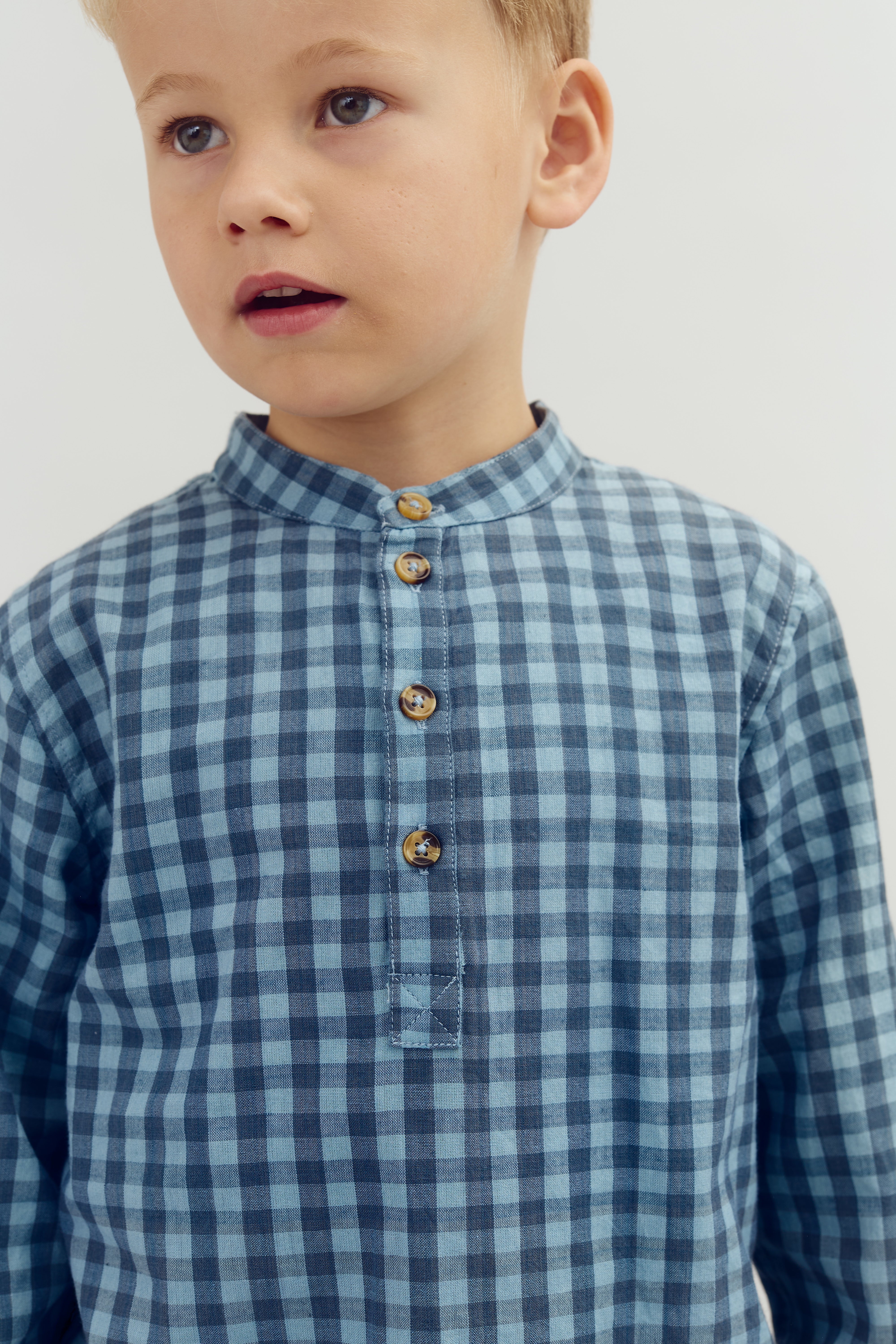 Micro Gingham Katoenen Overhemd - Kids - Blue