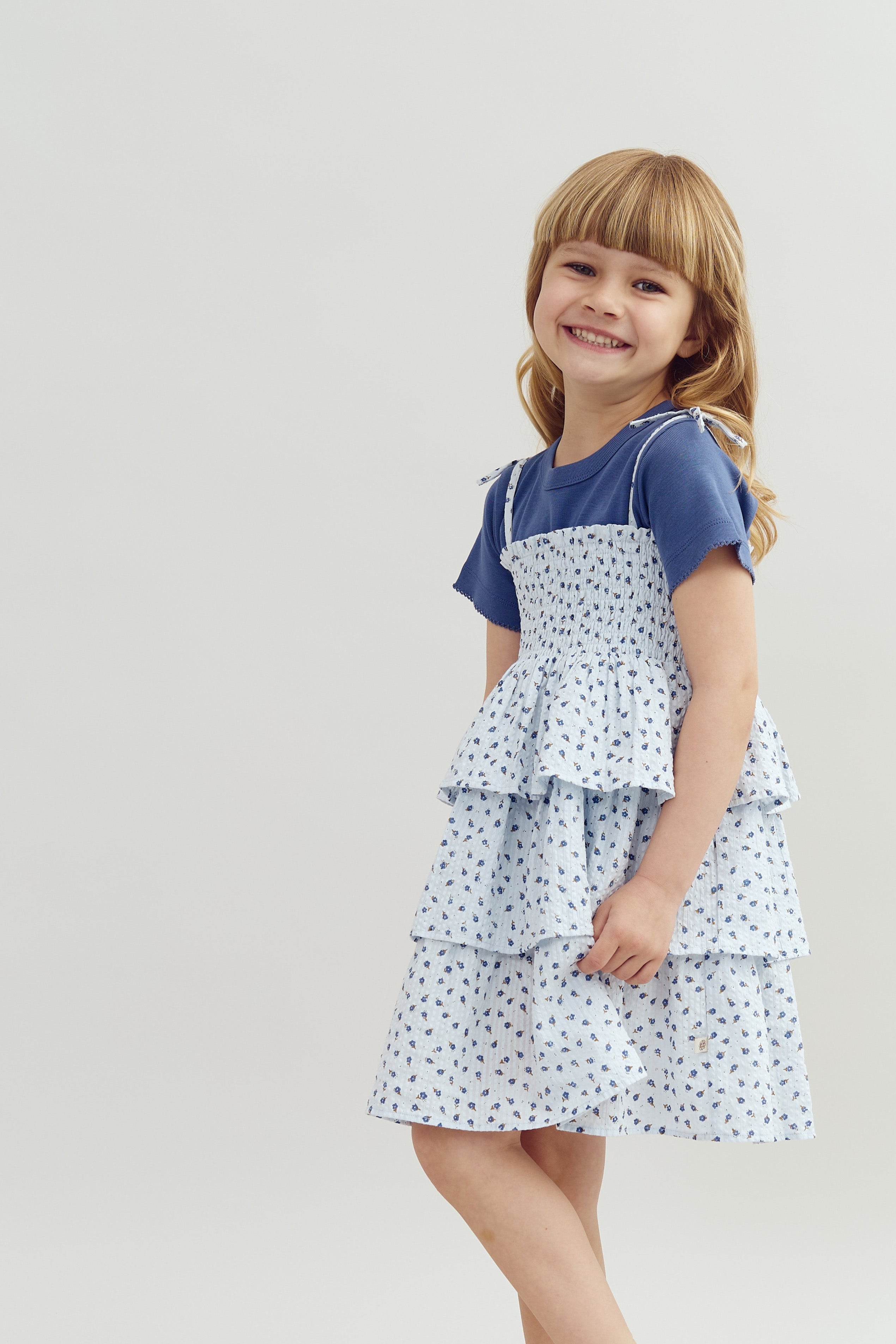 Jurk met bloemenprint en ruches - Blue Flower | 100306 Annie