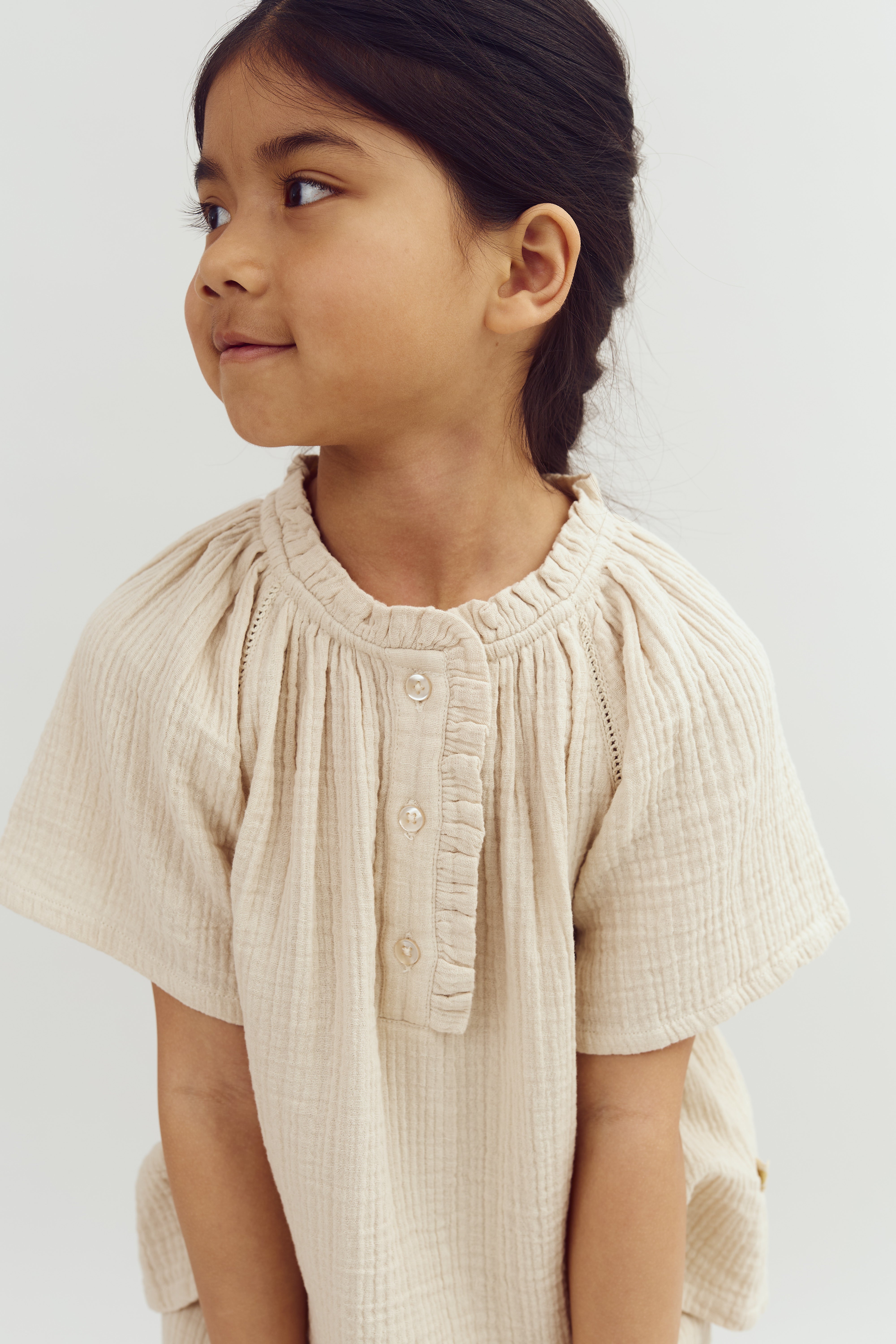 Musselin blouse met knoopsluiting - Light Beige | 100239 Ella