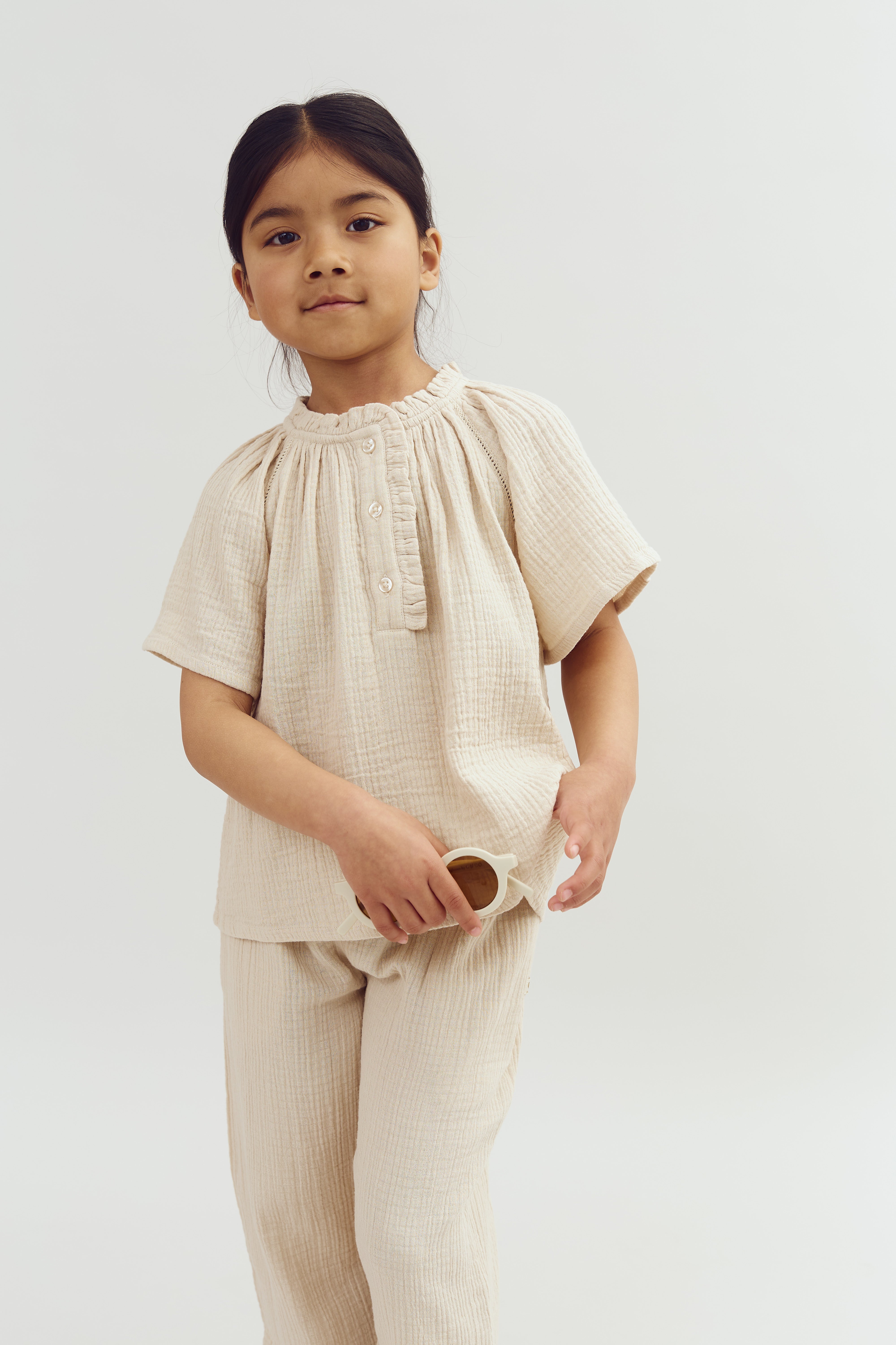 Musselin cropped broek - Light Beige | 100241 Ella